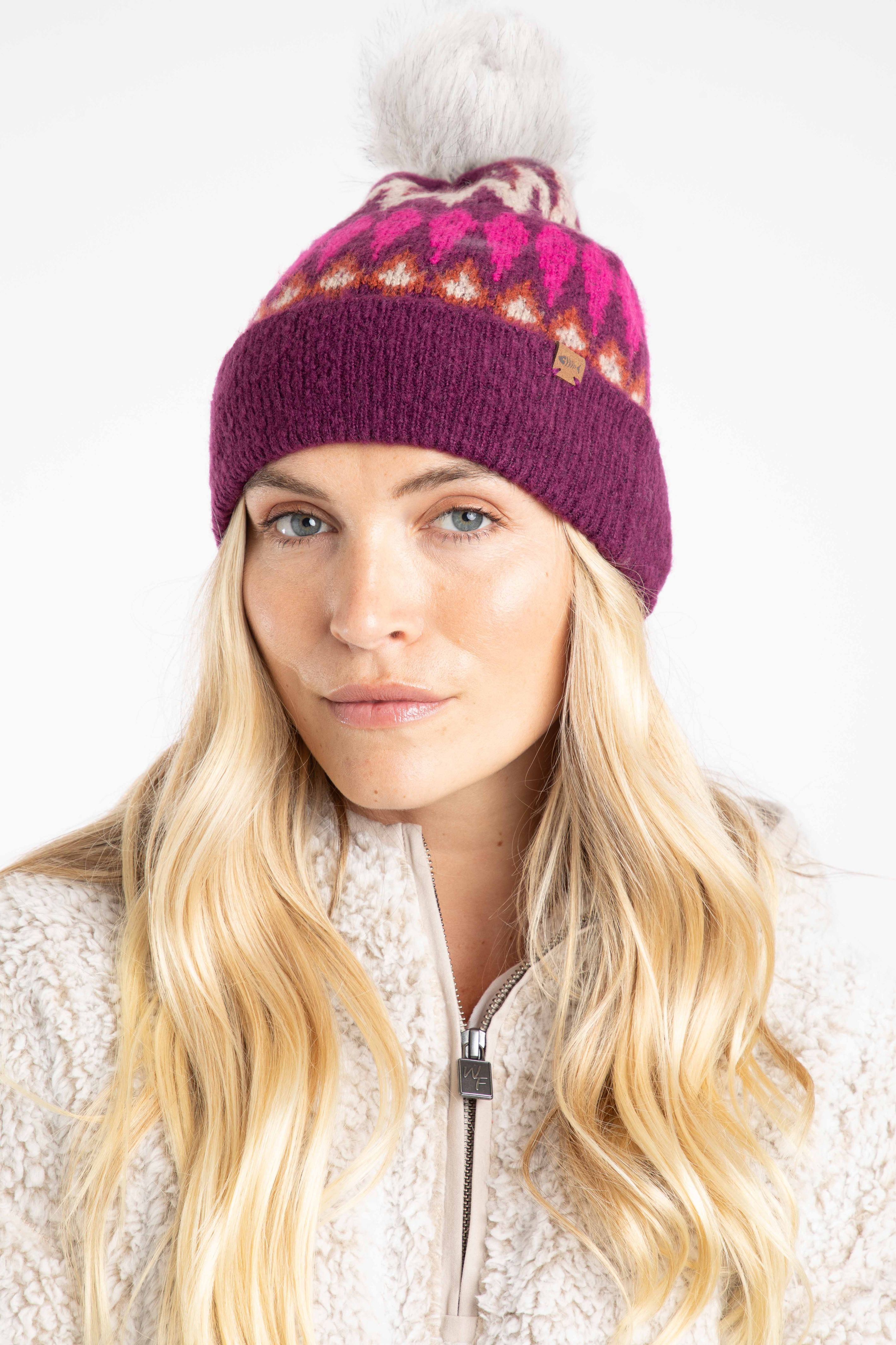 Weird Fish Frady Fair Isle Bobble Hat in Beet