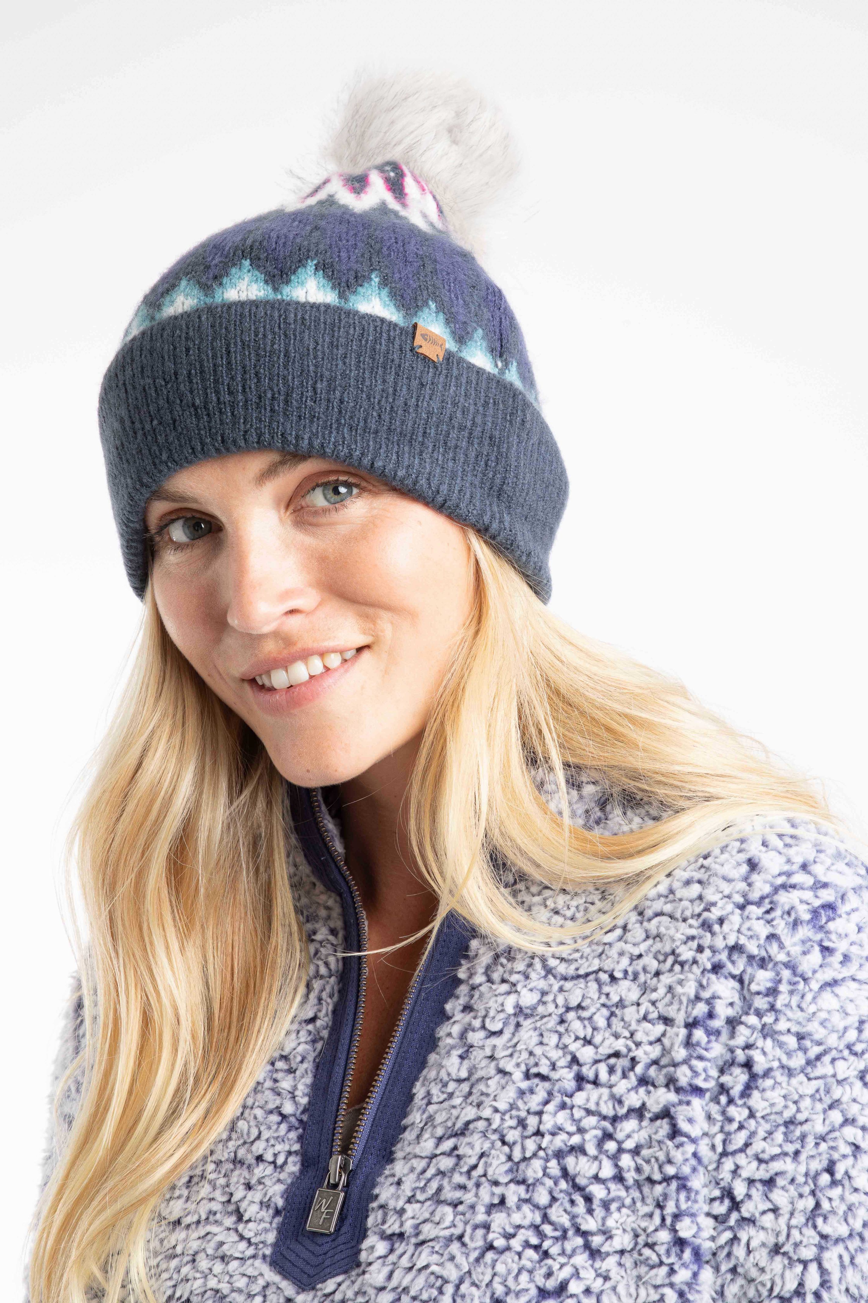 Weird Fish Frady Fair Isle Bobble Hat in Navy