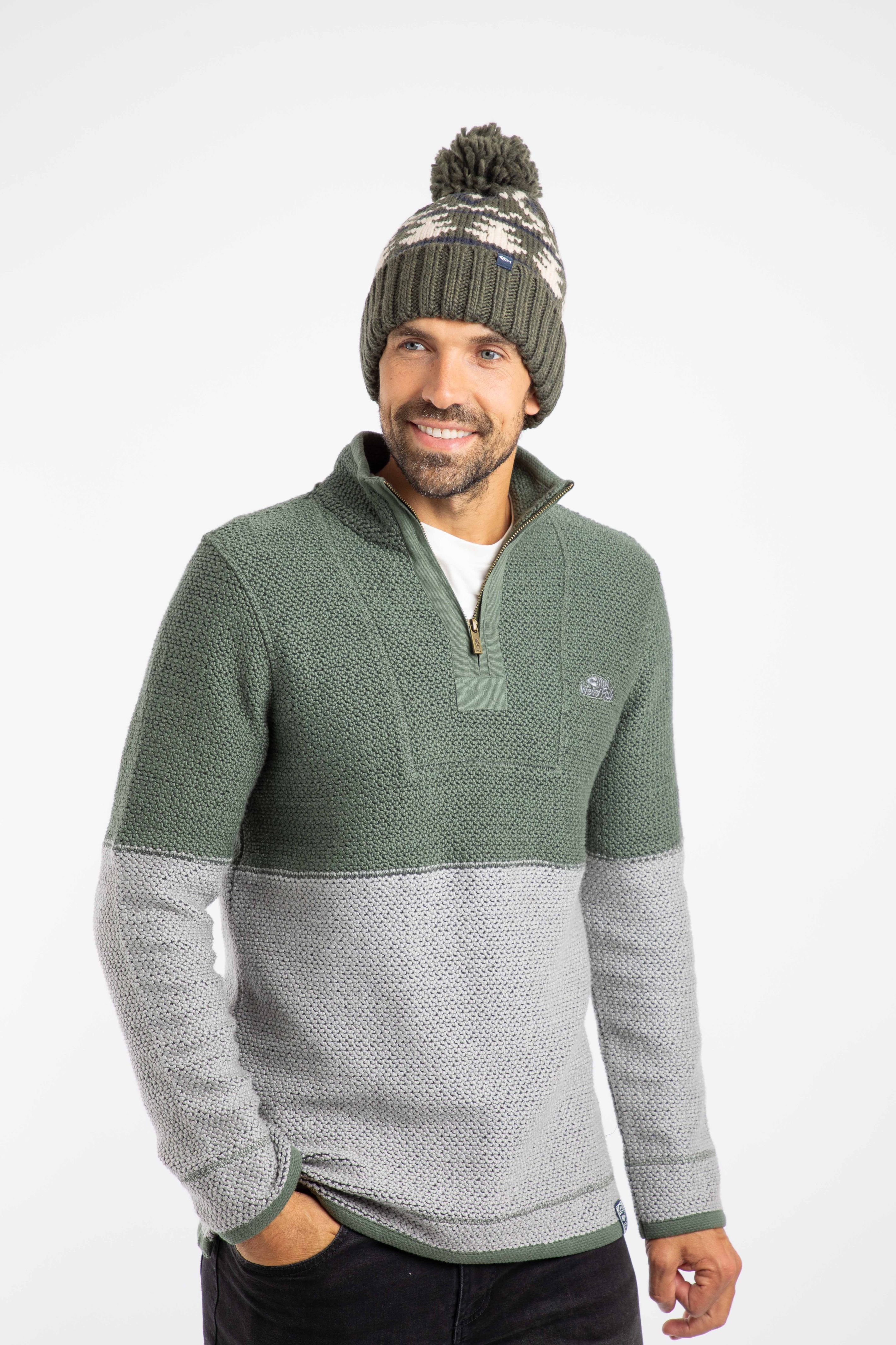 Weird Fish Scotsdale Fair Isle Bobble Hat in Deep Lichen Green