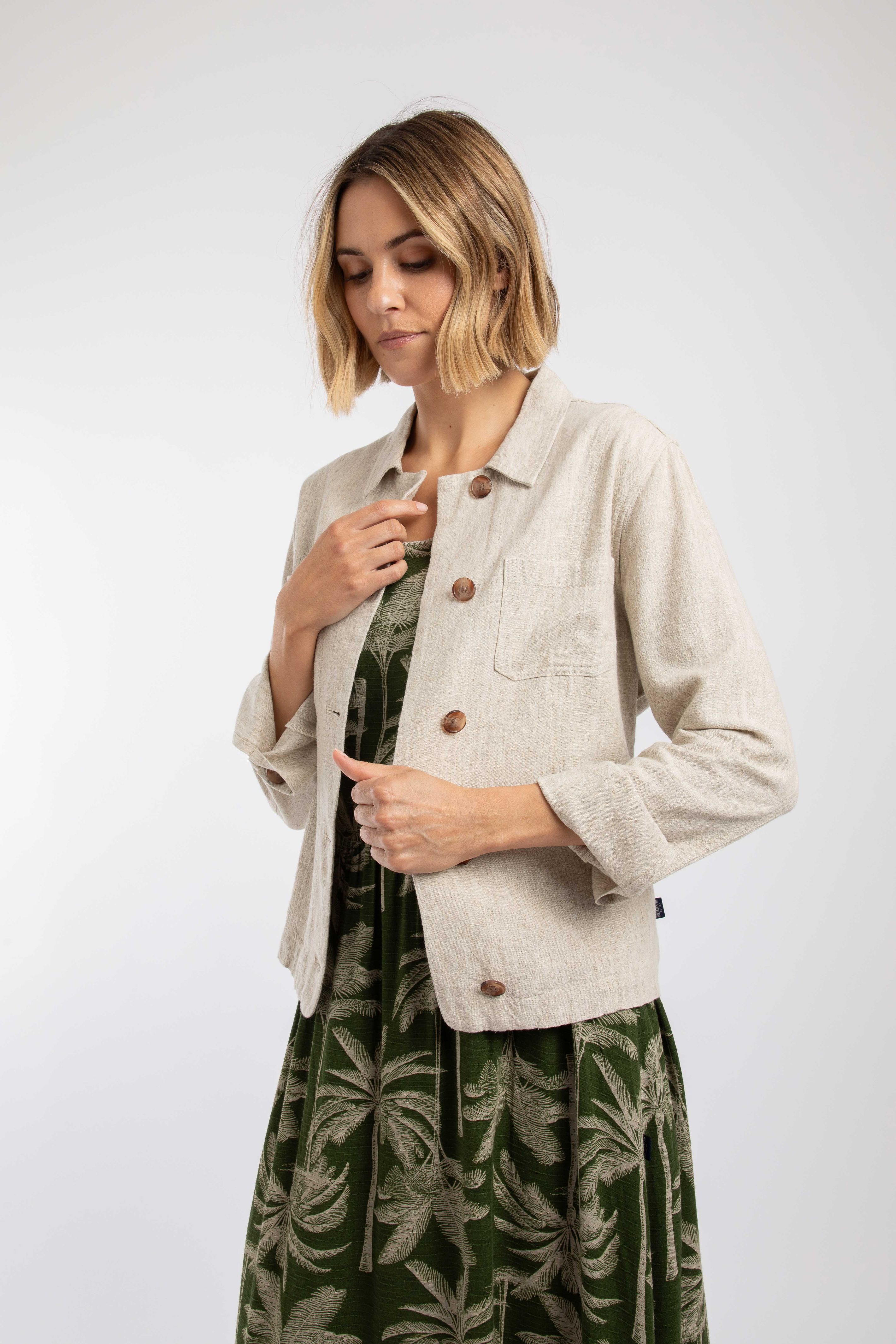 Weird Fish Karsten Relaxed Linen Jacket in Natural
