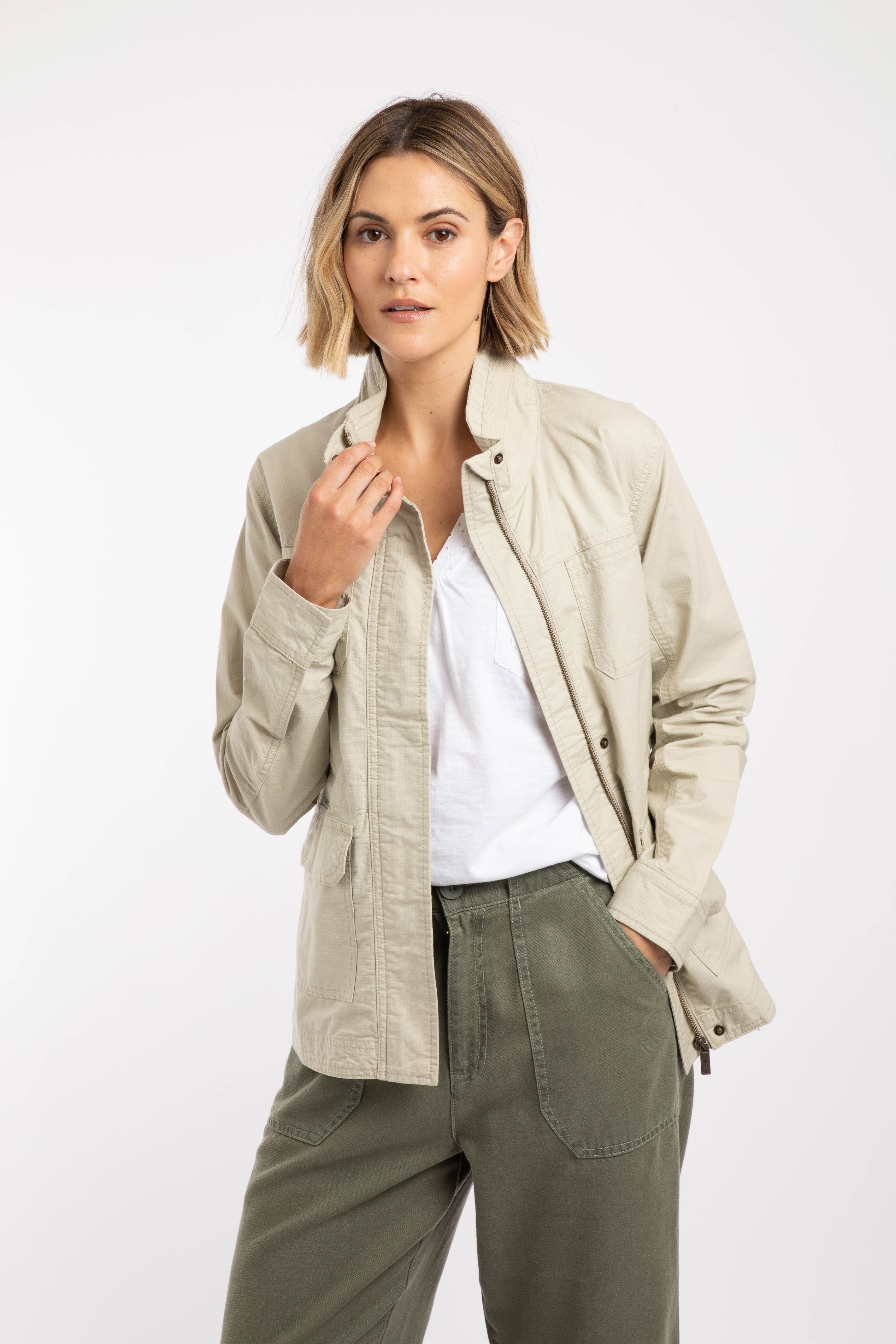Weird Fish Kelia Utility Jacket in Stone