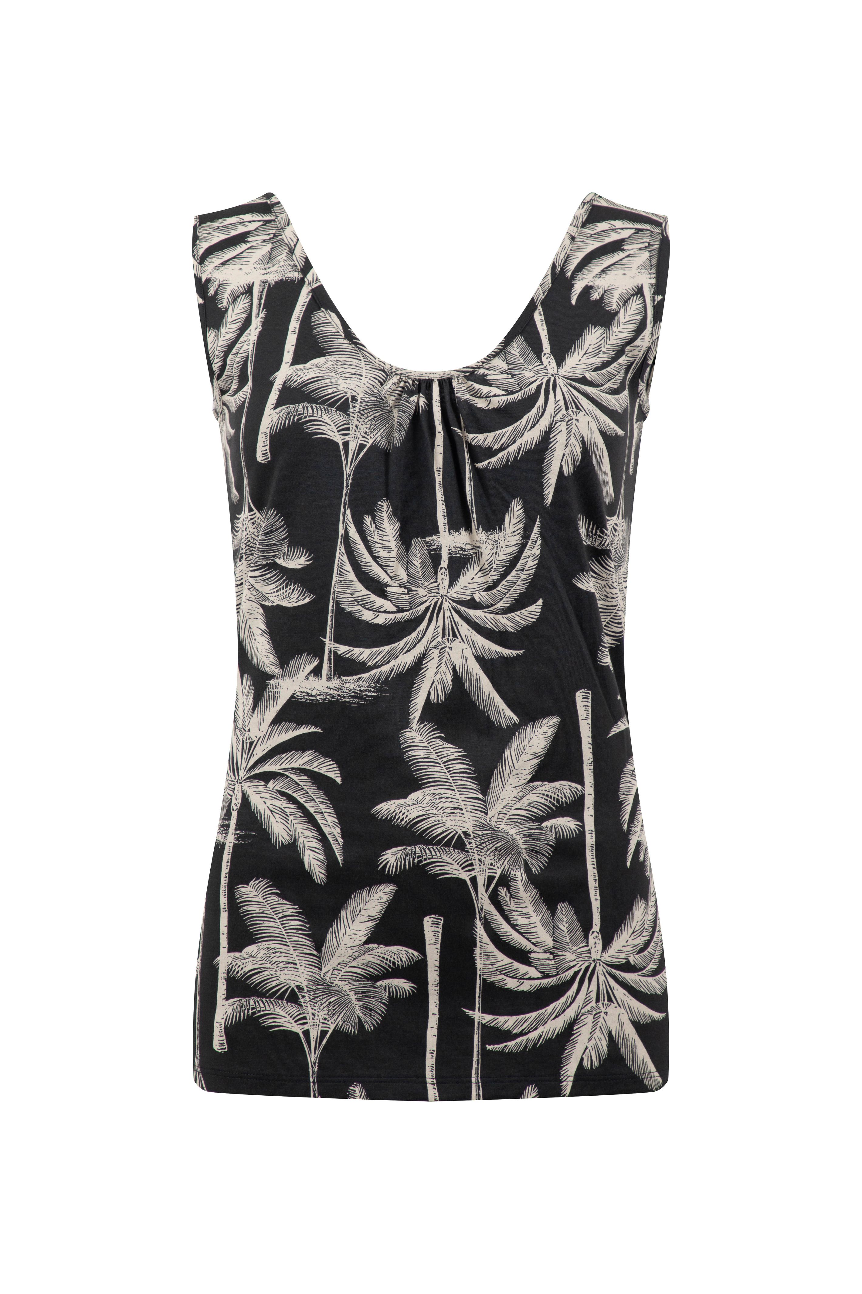 Weird Fish Dani Printed Scoop Neck Vest in Black