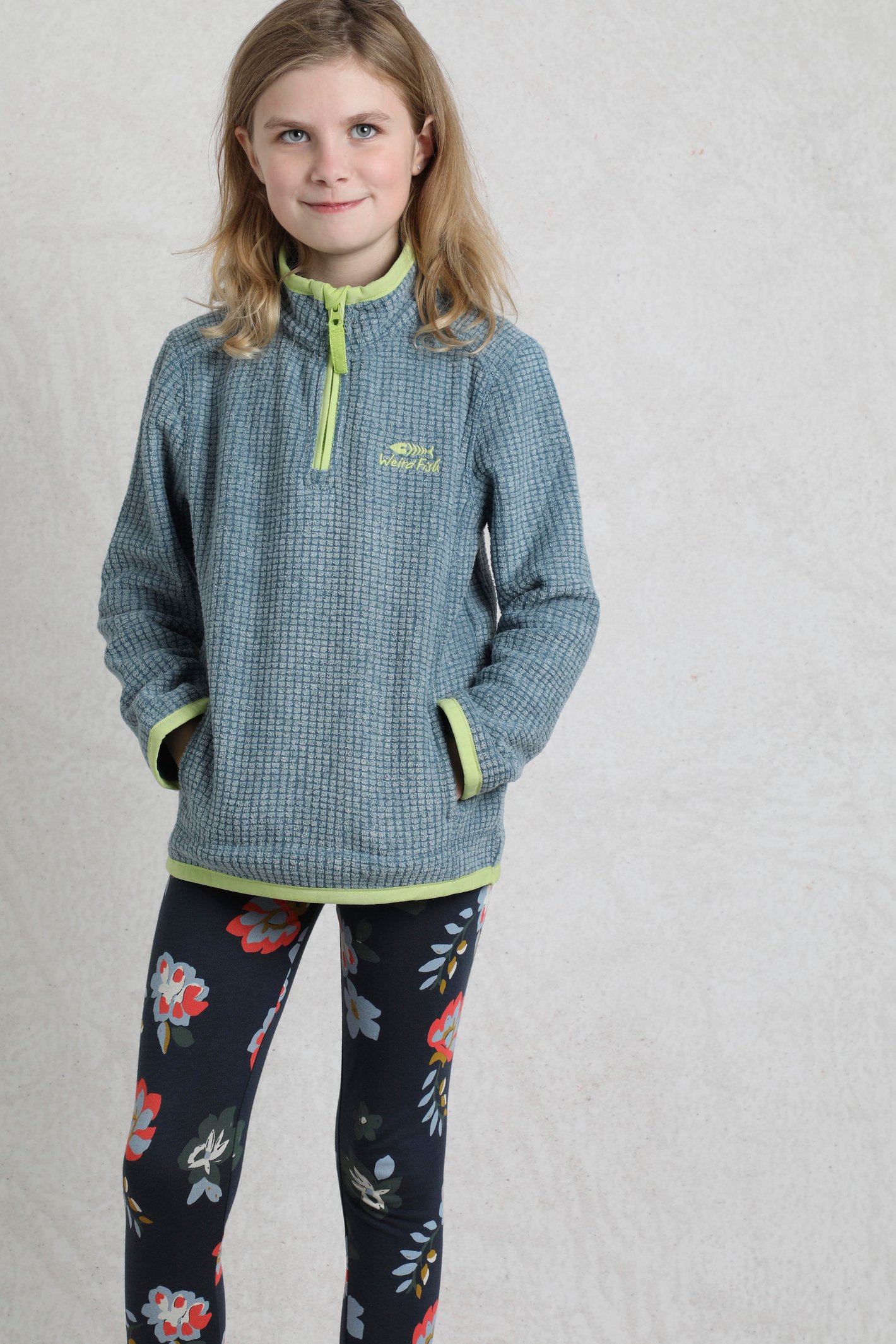 Weird Fish Archie Unisex Kids Eco 1/4 Zip Grid Fleece - Picture 34 of 39