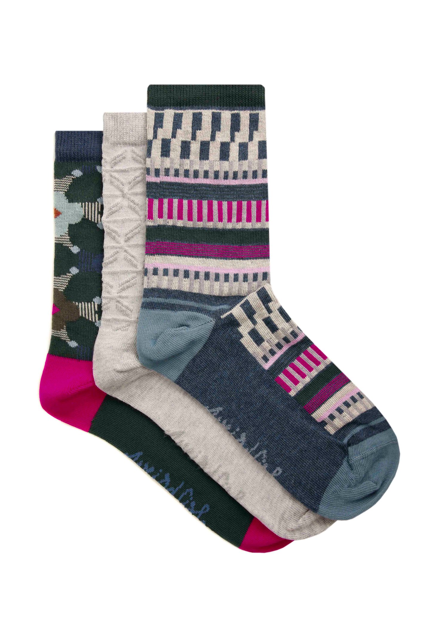 Weird Fish Parade Patterned Socks 3 Pack Magenta Size 4-7