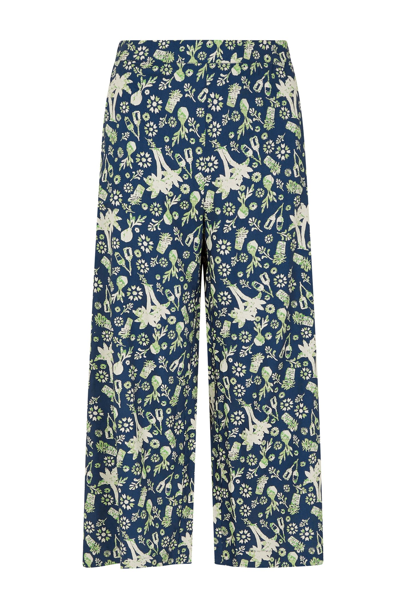 Weird Fish Tresco Eco Viscose Printed Wide Leg Cropped Trousers Ensign Blue Size 10