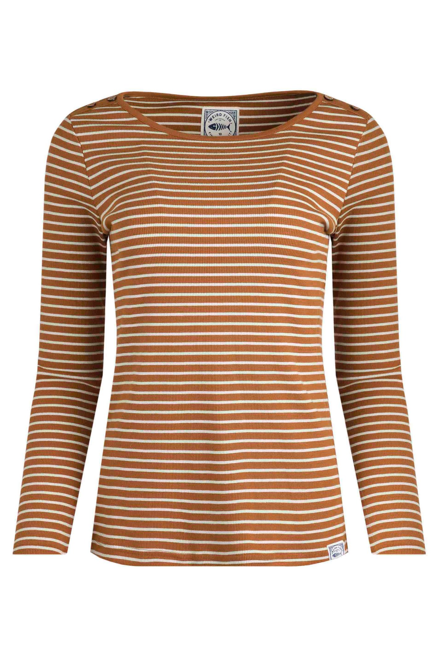 Weird Fish Mila Long Sleeve Ribbed Outfitter T-Shirt Caramel Size 8