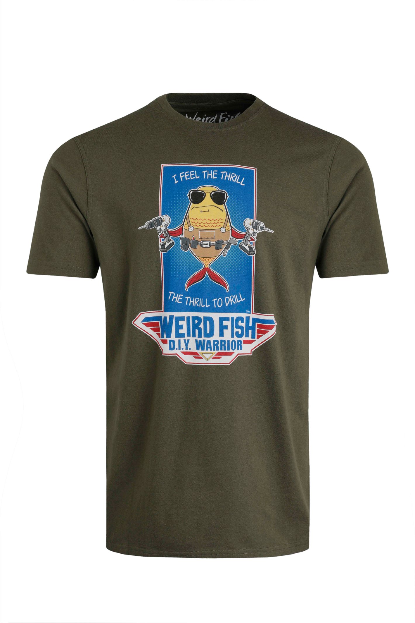 Weird Fish Diy Warrior Front Print Artist T-Shirt Deep Lichen Green Size M