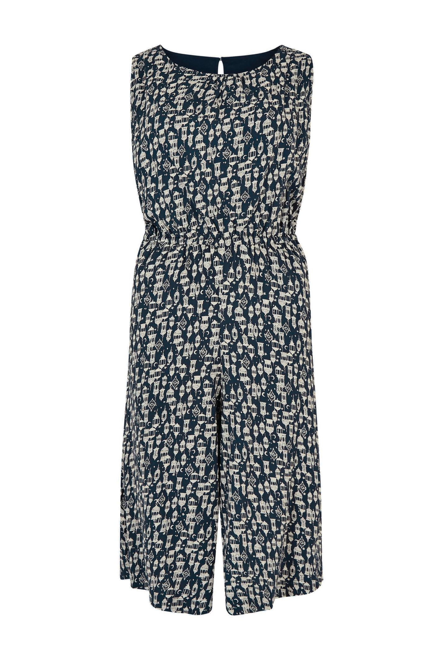 Weird Fish Roxi Eco Viscose Printed Culotte Jumpsuit Midnight Size 10