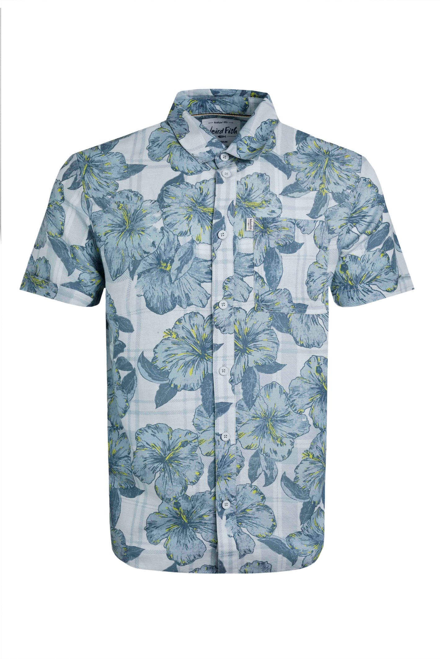 Weird Fish Tarim Linen Rich Hawaiian Shirt Pale Denim Size 2XL