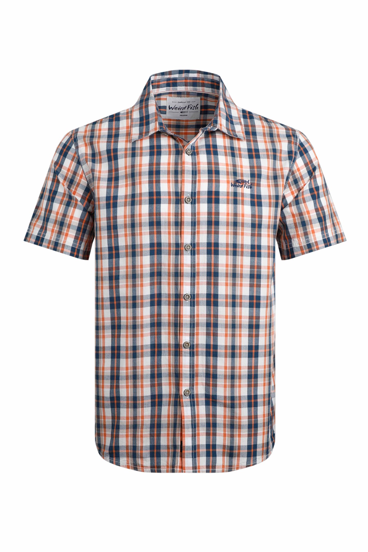Weird Fish Judd Organic Cotton Short Sleeve Check Shirt Mango Size 2XL