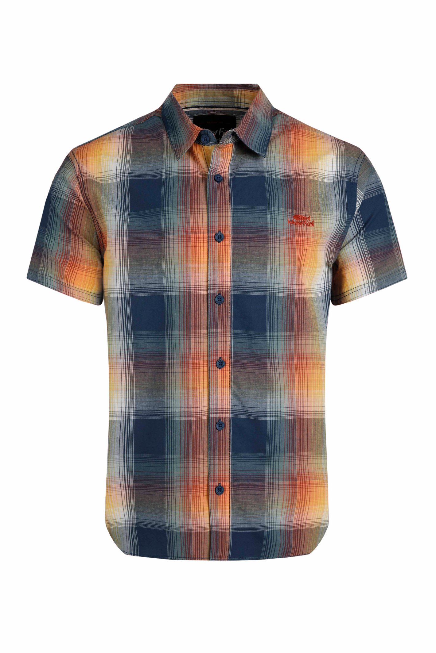 Weird Fish Judd Organic Cotton Short Sleeve Check Shirt Ensign Blue Size S