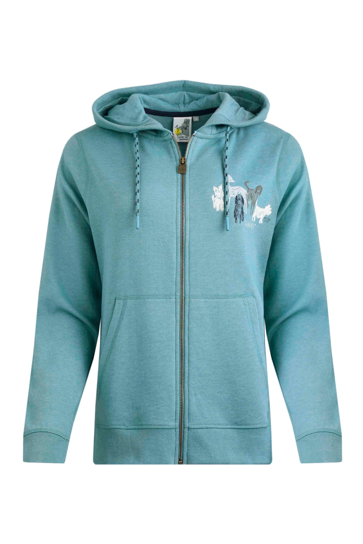 Weird Fish Franchises Dog Print Eco Graphic Full Zip Hoodie Mineral Blue Size 16