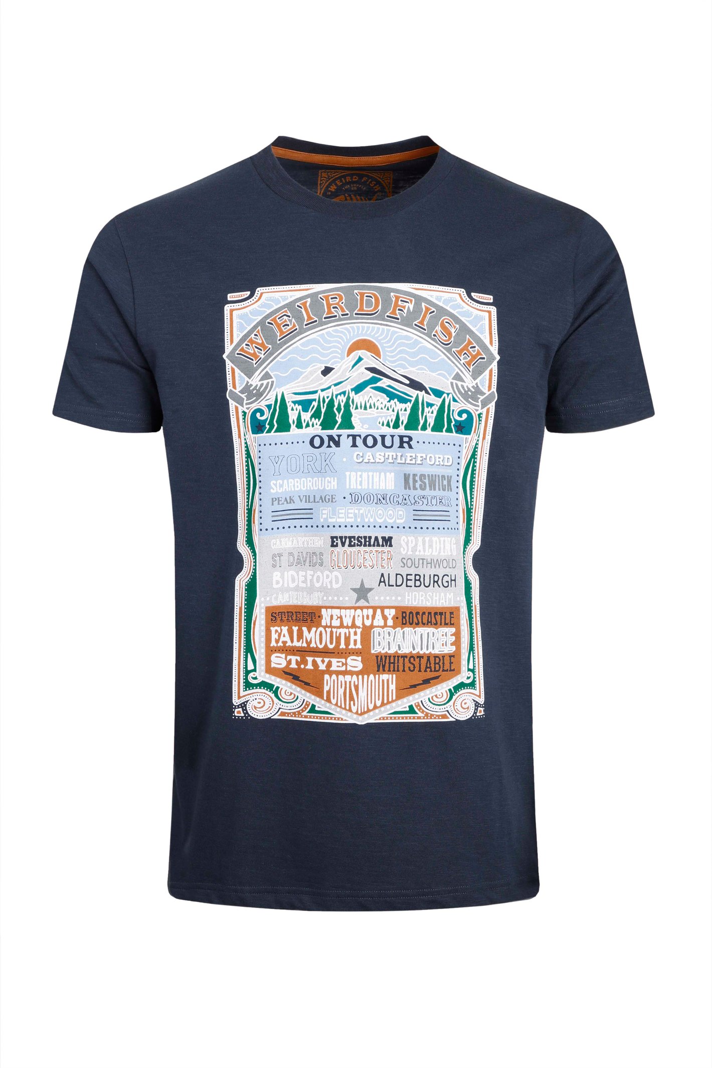 Weird Fish On Tour Organic Cotton Front Print Graphic T-Shirt Navy Size S