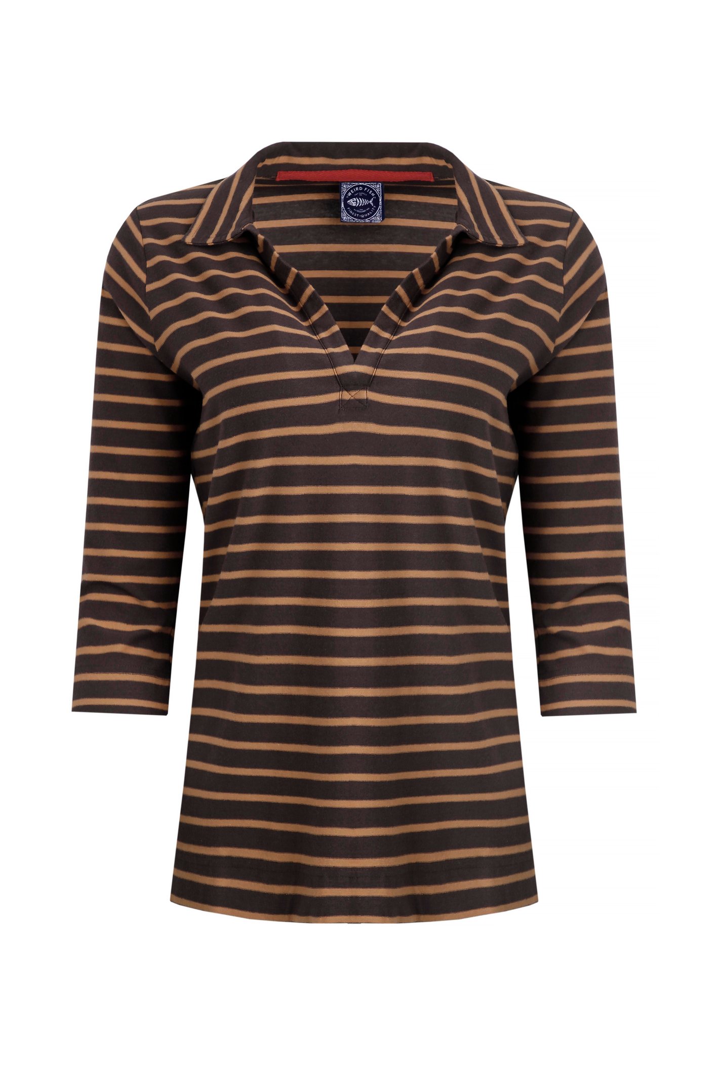 Weird Fish Rhianna Organic Cotton Striped Jersey Shirt  Chocolate Size 8