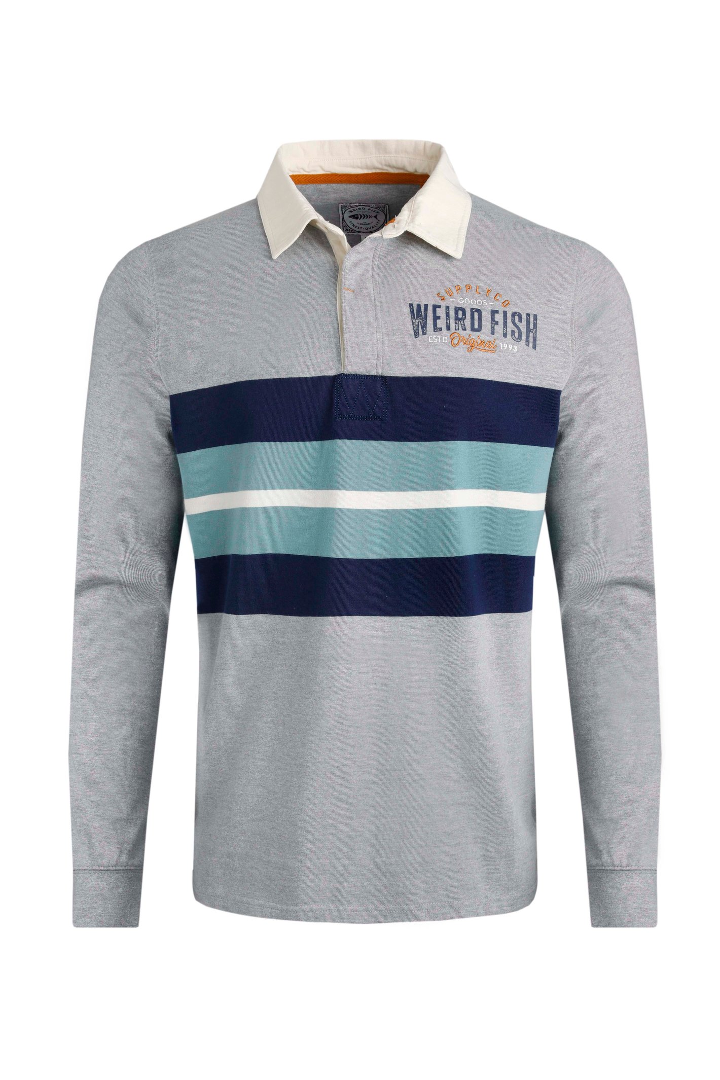 Weird Fish Goole Organic Cotton Long Sleeve Rugby Shirt Grey Marl Size S