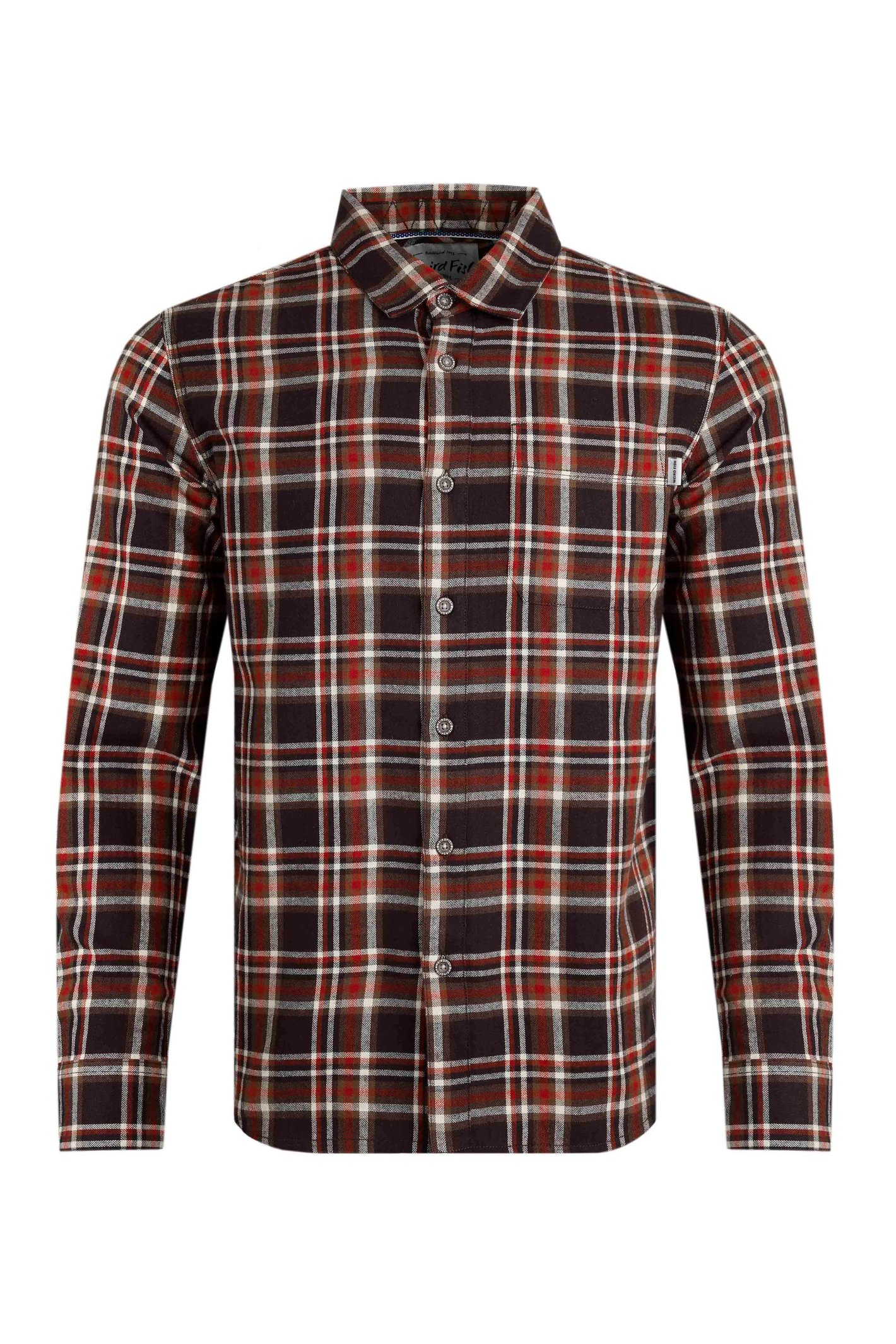 Weird Fish Broxton Organic Cotton Herringbone Check Shirt Chocolate Size L