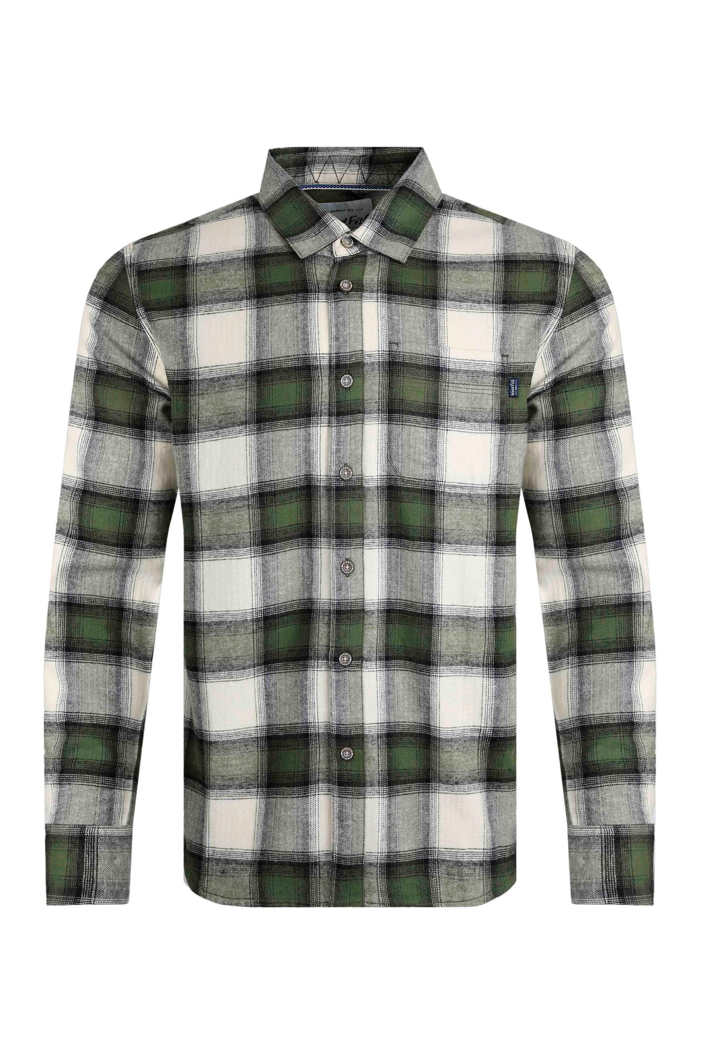 Weird Fish Broxton Organic Cotton Herringbone Check Shirt Fir Green Size 5XL