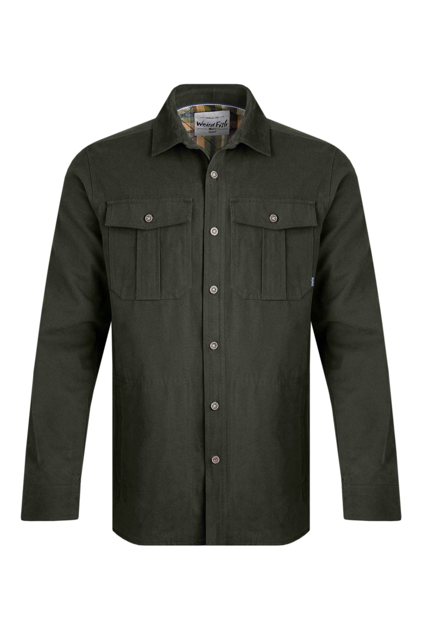 Weird Fish Garston Organic Cotton Lined Utility Overshirt Fir Green Size XL