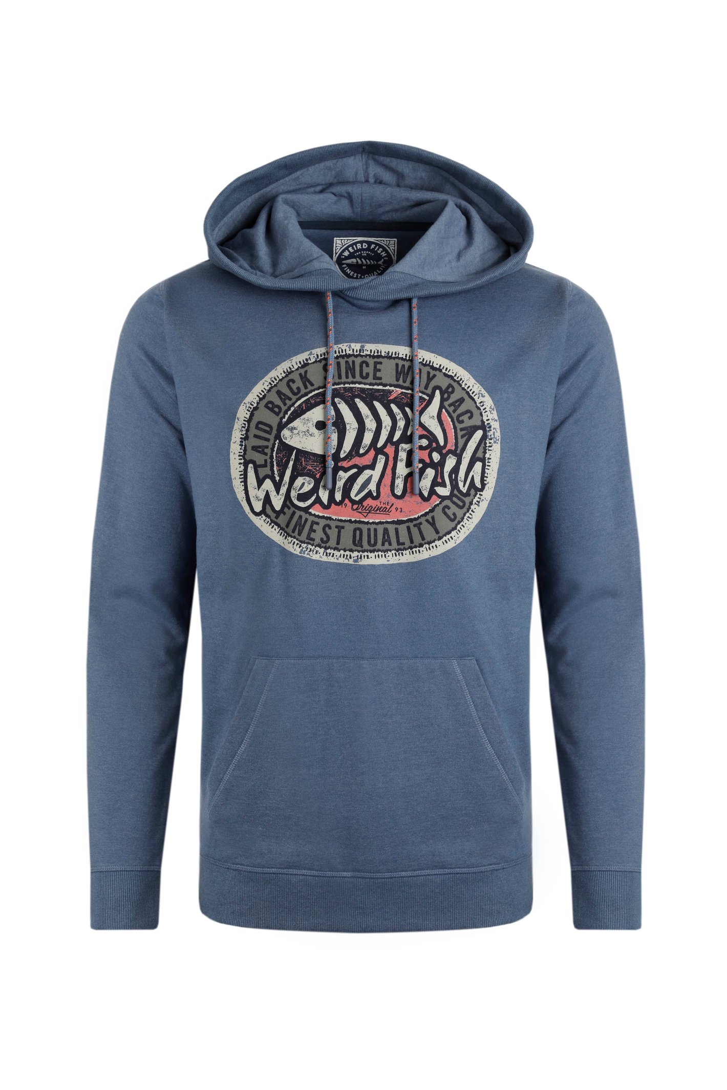 Weird Fish Bryant Front Print Graphic Popover Hoodie Mid Blue Size 2XL