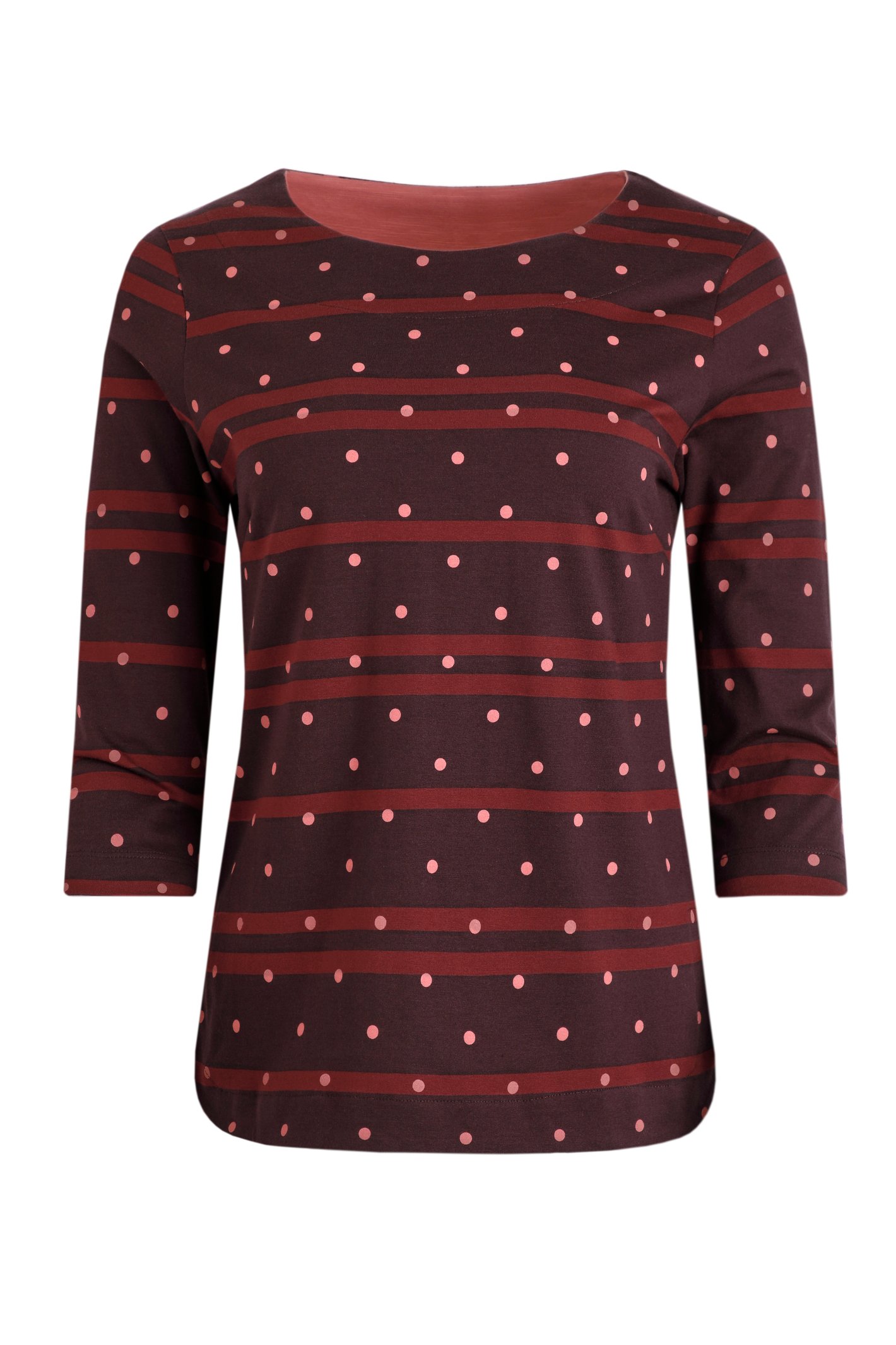 Weird Fish Cecily Organic Cotton Stripe Jersey T-Shirt Mulled Wine Size 10