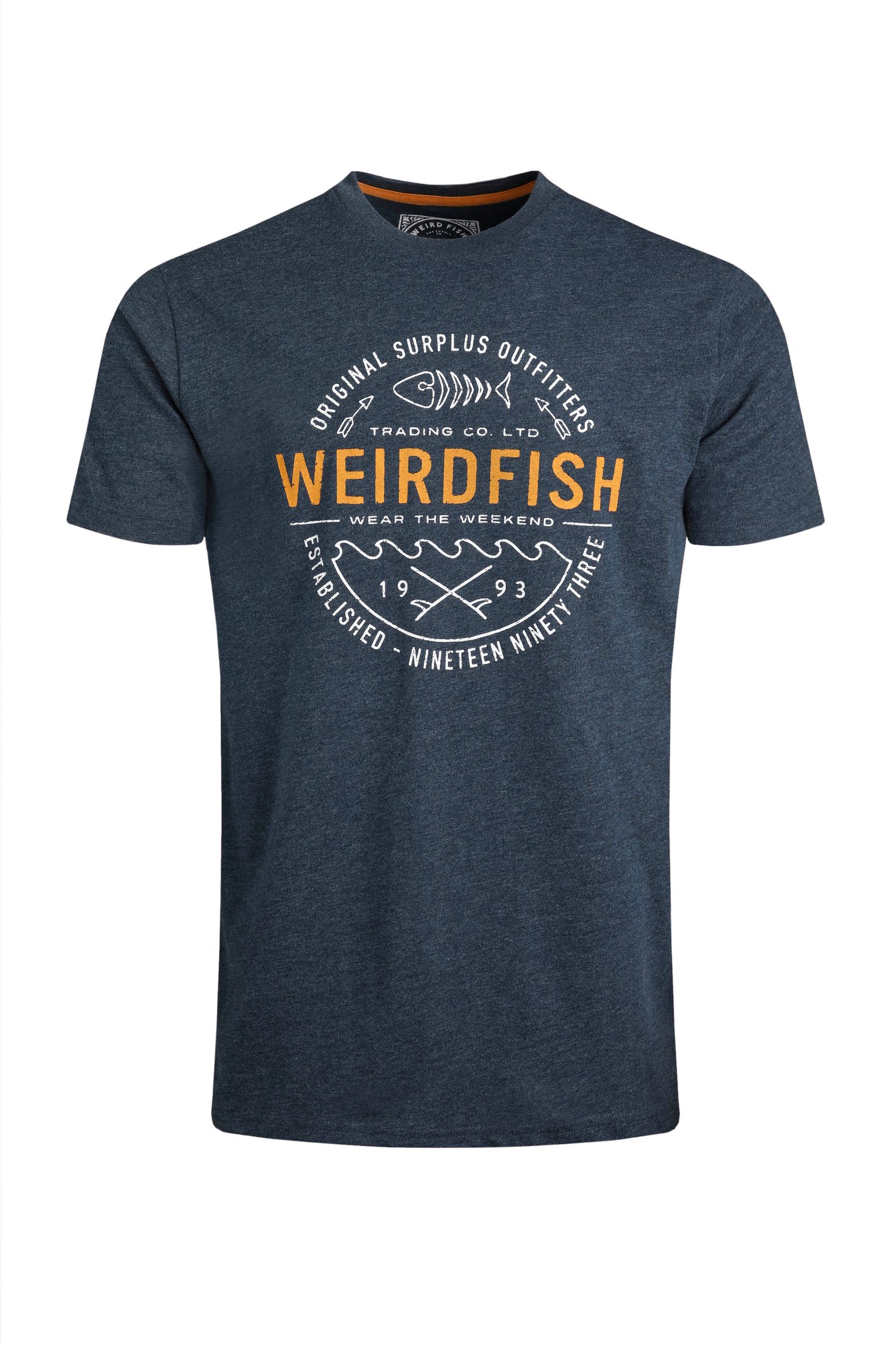 Weird Fish Waves Front Print Graphic T-Shirt Navy Size 3XL