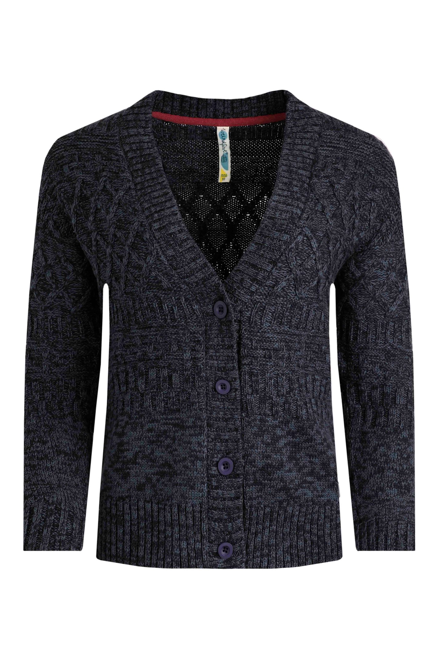 Weird Fish Amiens Mixed Stitch Cardigan Navy Size 16