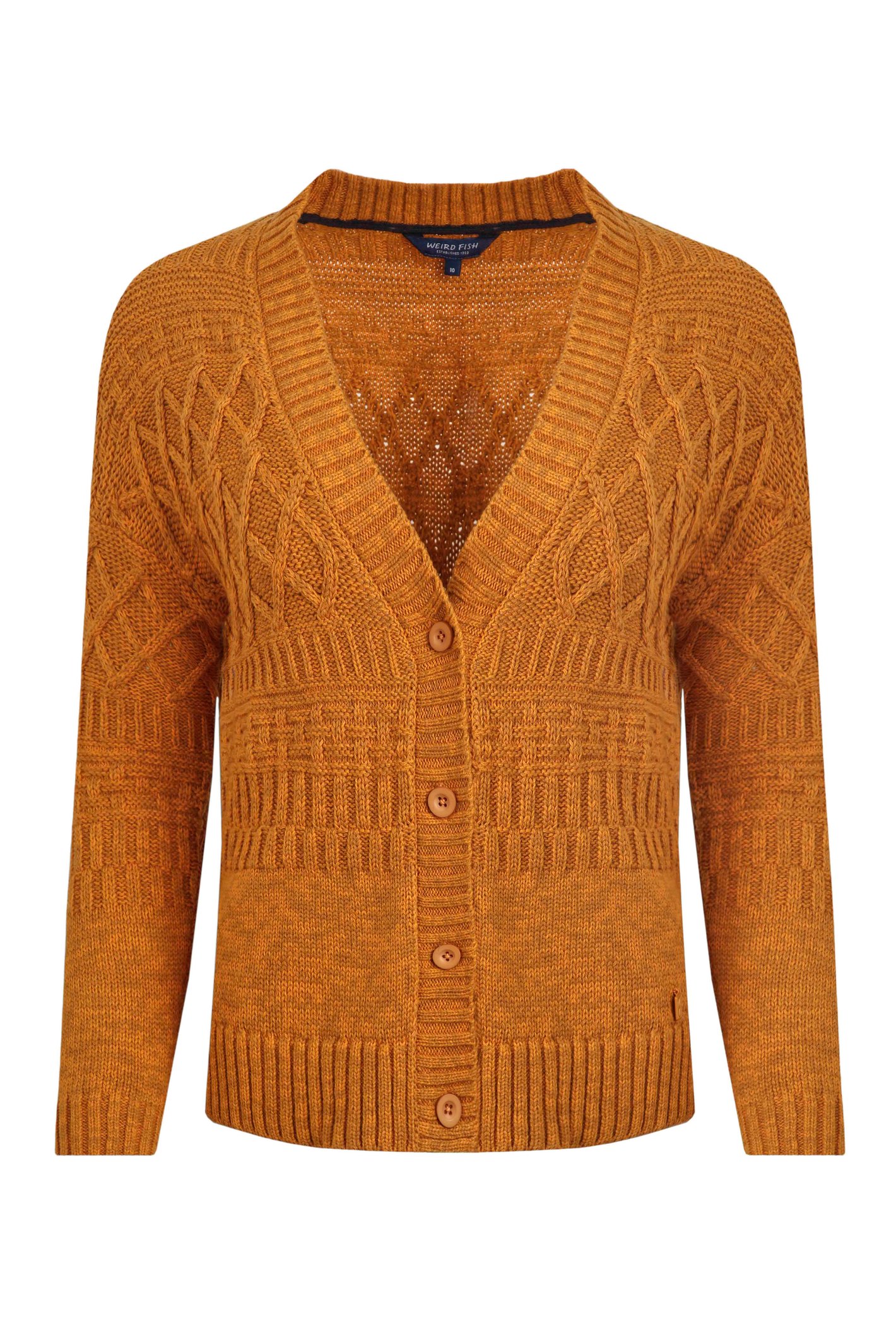 Weird Fish Amiens Eco Mixed Stitch Cardigan Nut Size 12