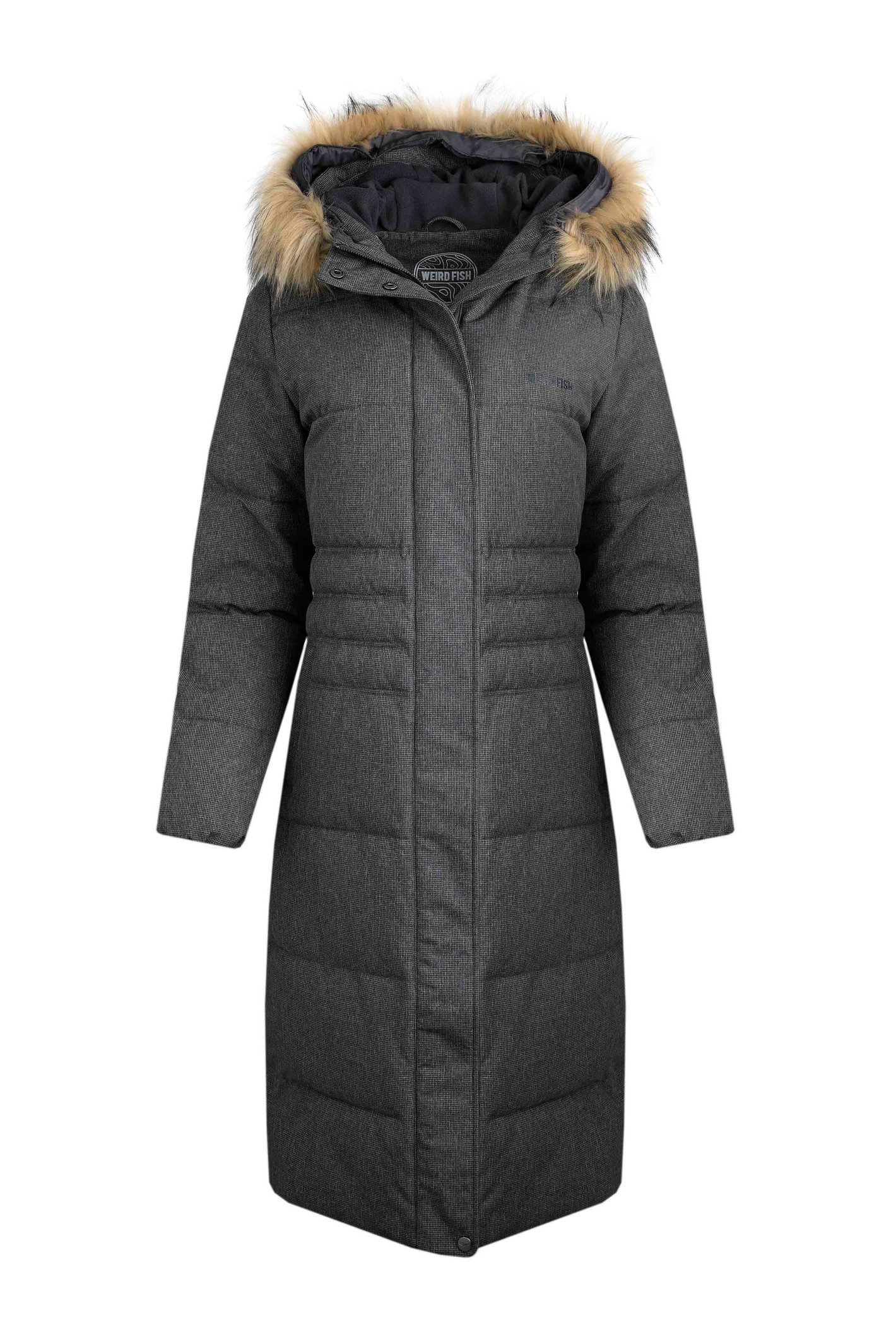 Weird Fish Shola Houndstooth Padded Longline Coat Anthracite Size 14