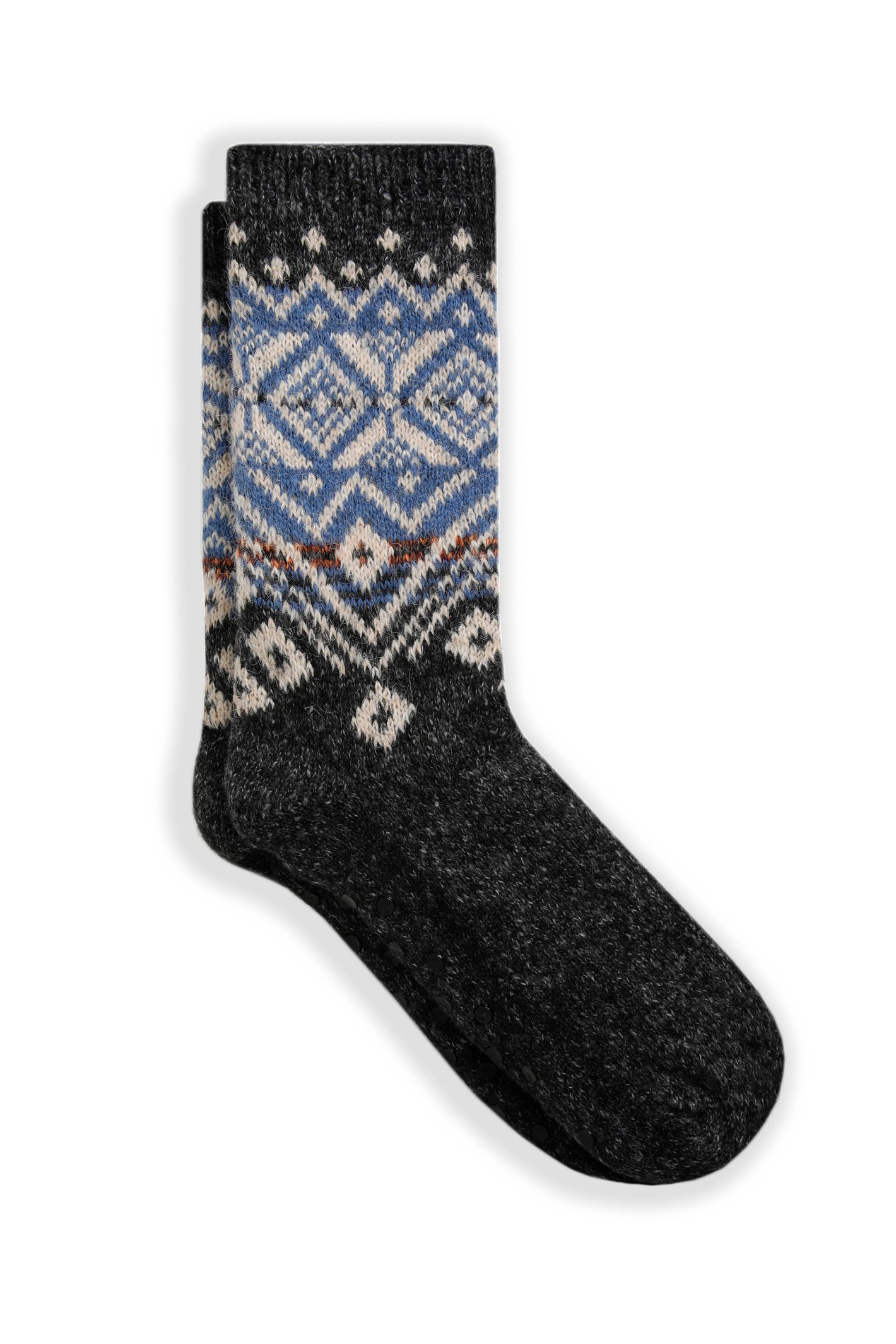 Weird Fish Kochi Fair Isle Fleece Lined Slipper Socks Navy Size 7-11