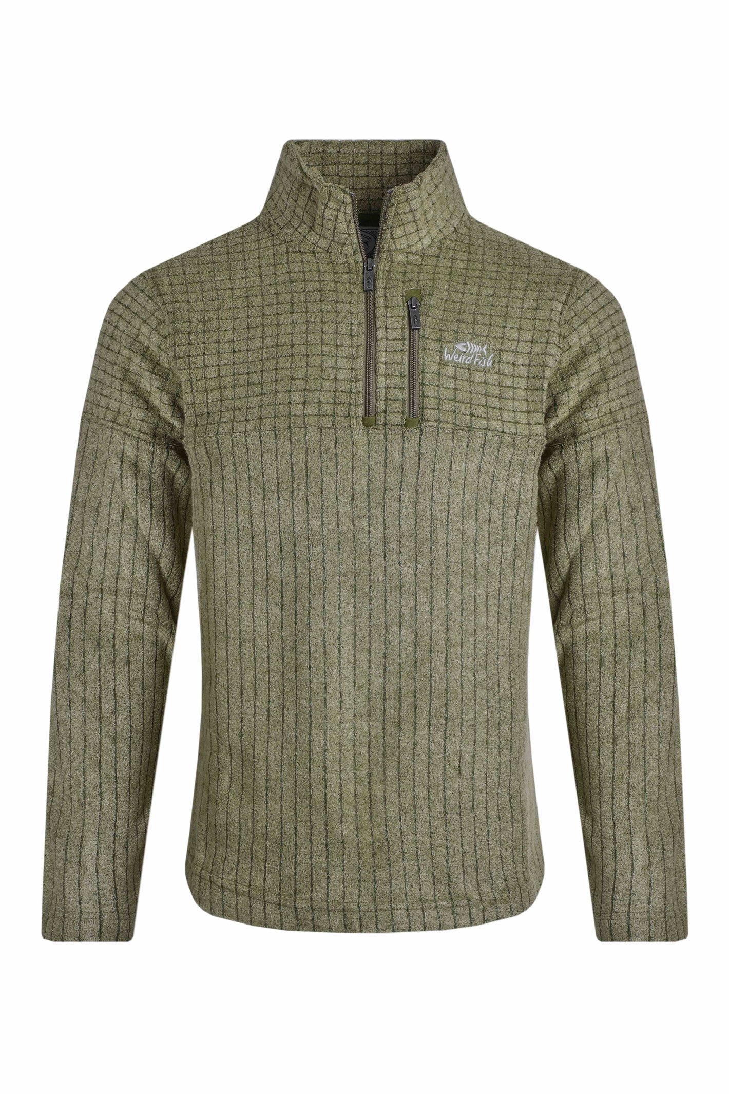 Weird Fish Longmont Eco 1/4 Zip Stripe Grid Fleece Celery Size 3XL