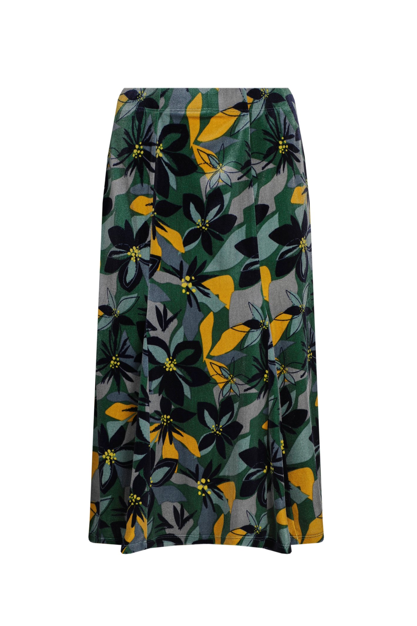 Weird Fish Kezia Eco Printed Velvet Godet Midi Skirt Ivy Size 16