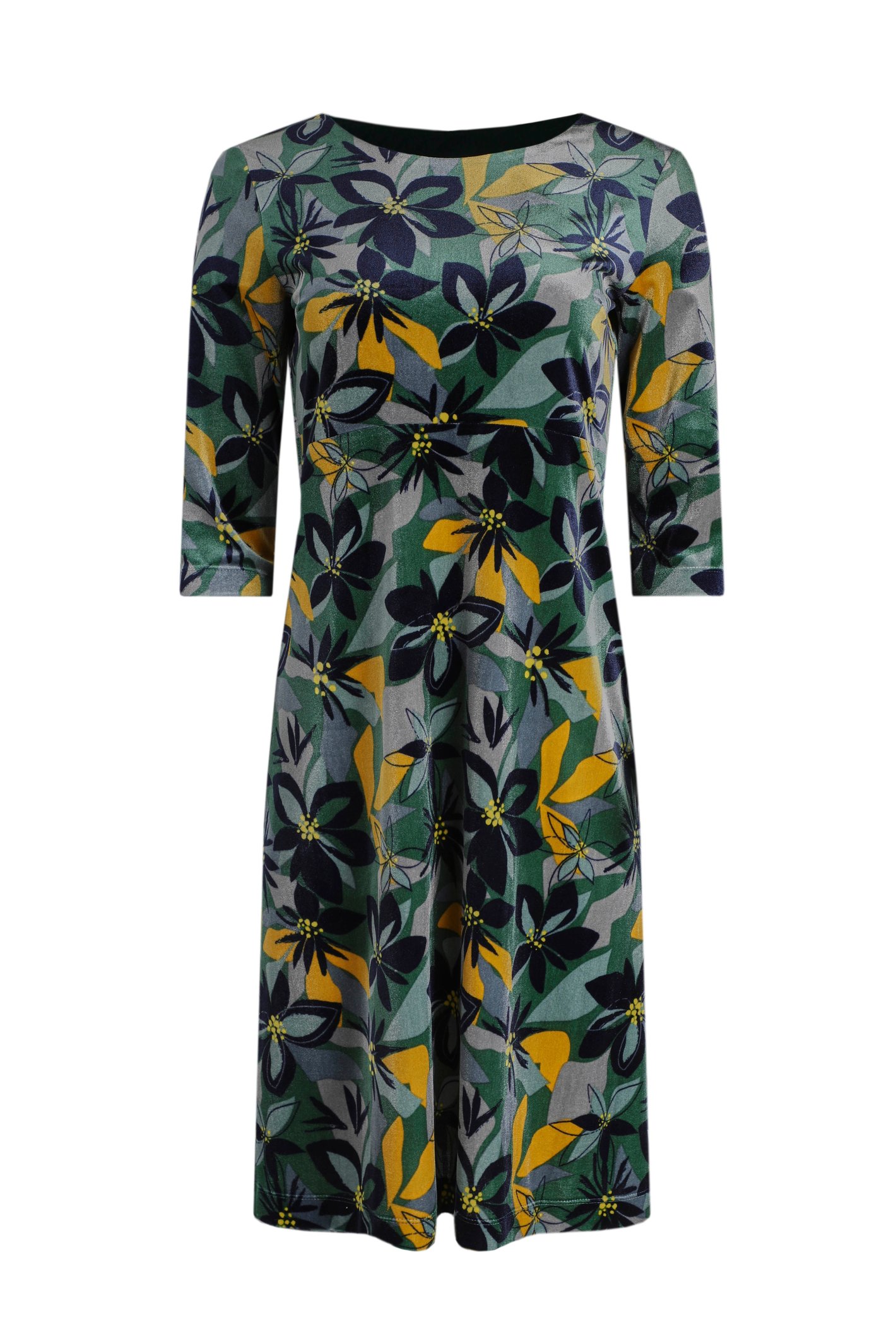 Weird Fish Rowena Eco Round Neck Velvet Dress  Ivy Size 18