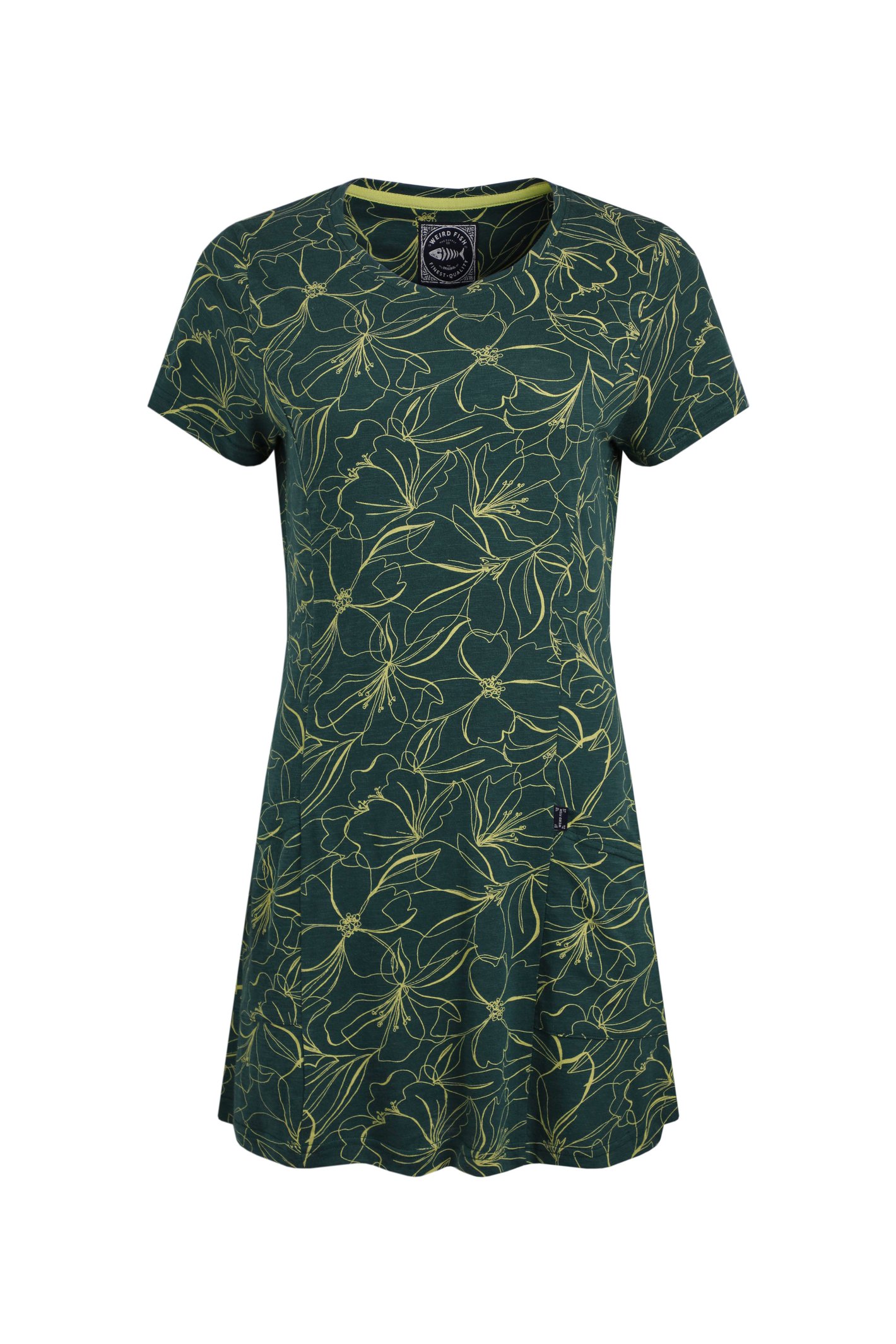 Weird Fish Sidra Organic Cotton Printed Jersey Slub Tunic Forest Green Size 22