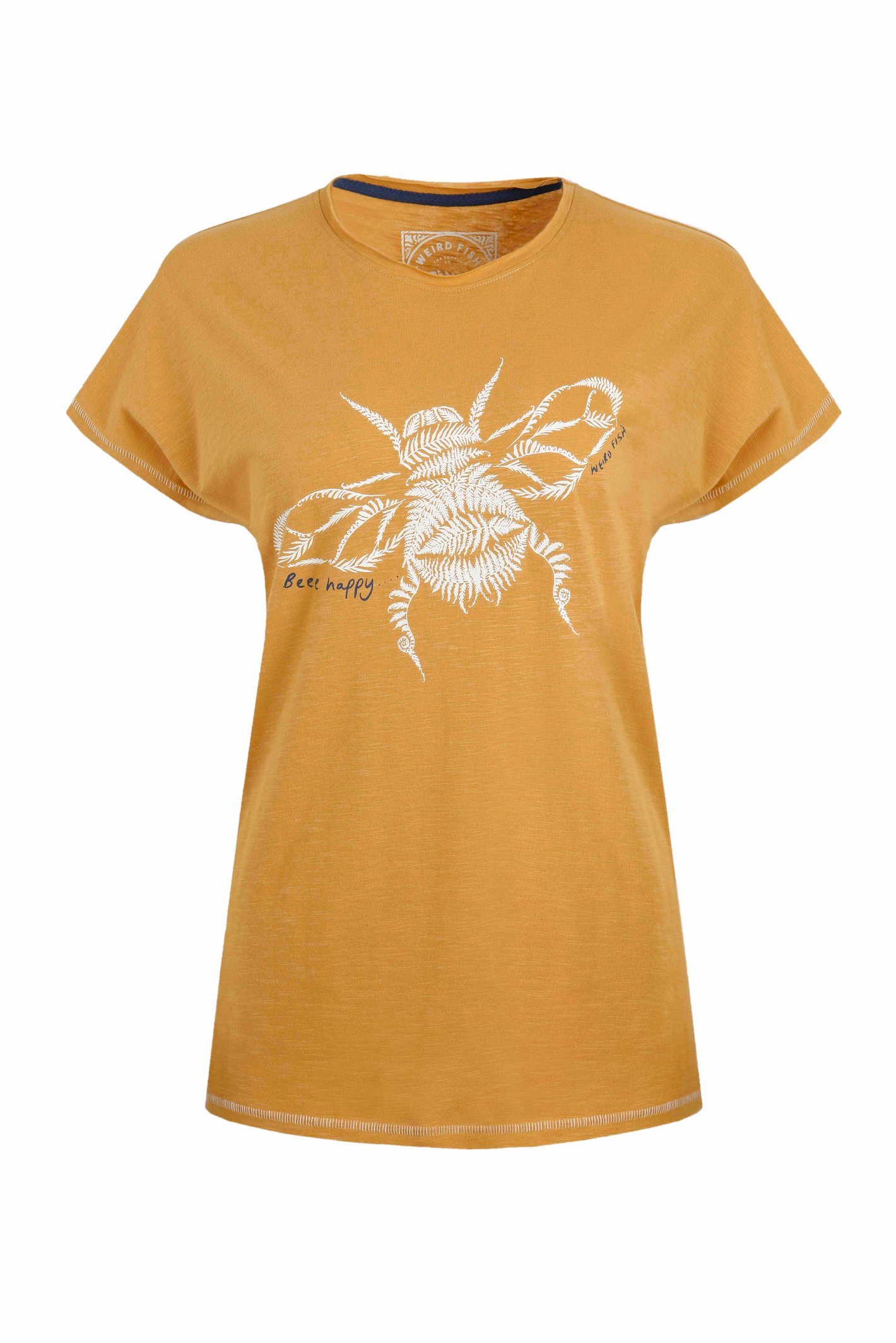 Weird Fish Fern Bee Organic Cotton Front Print Graphic T-Shirt Deep Amber Size 20