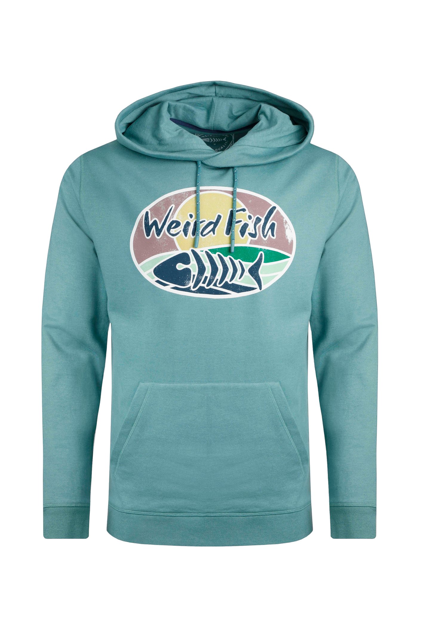 Weird Fish Bryant Front Print Graphic Popover Hoodie Mineral Blue Size 5XL