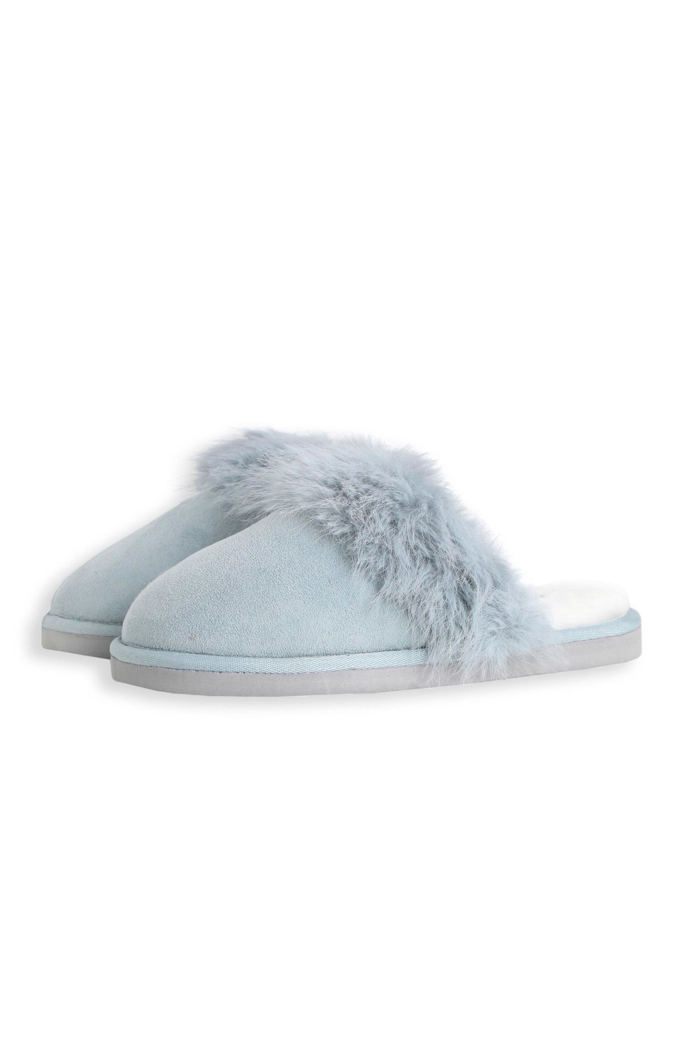 Weird Fish Willow Mule Fluffy Slippers Teal Blue Size L