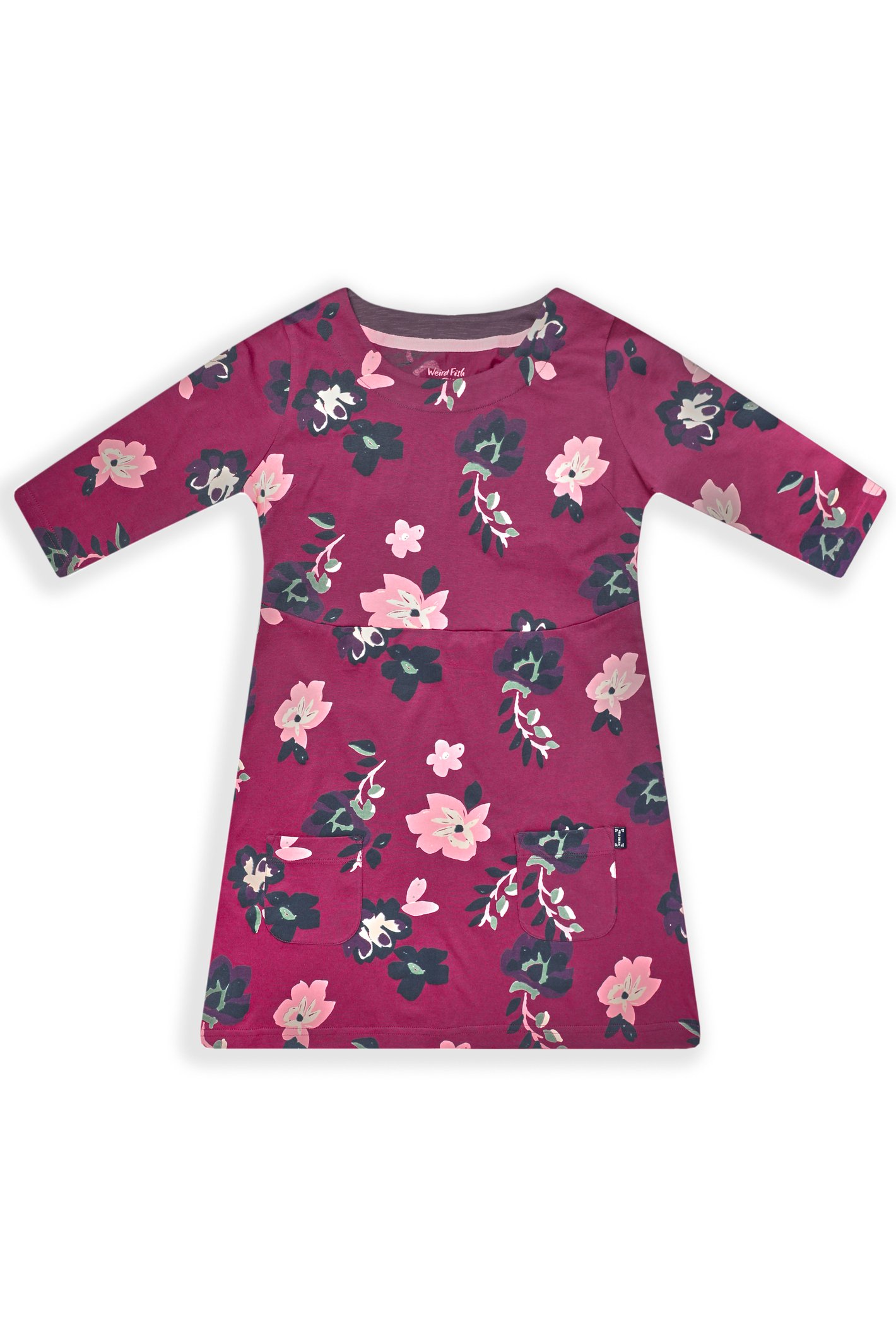 Weird Fish Starlight Girls Organic Cotton Printed Dress  Boysenberry Size 7-8