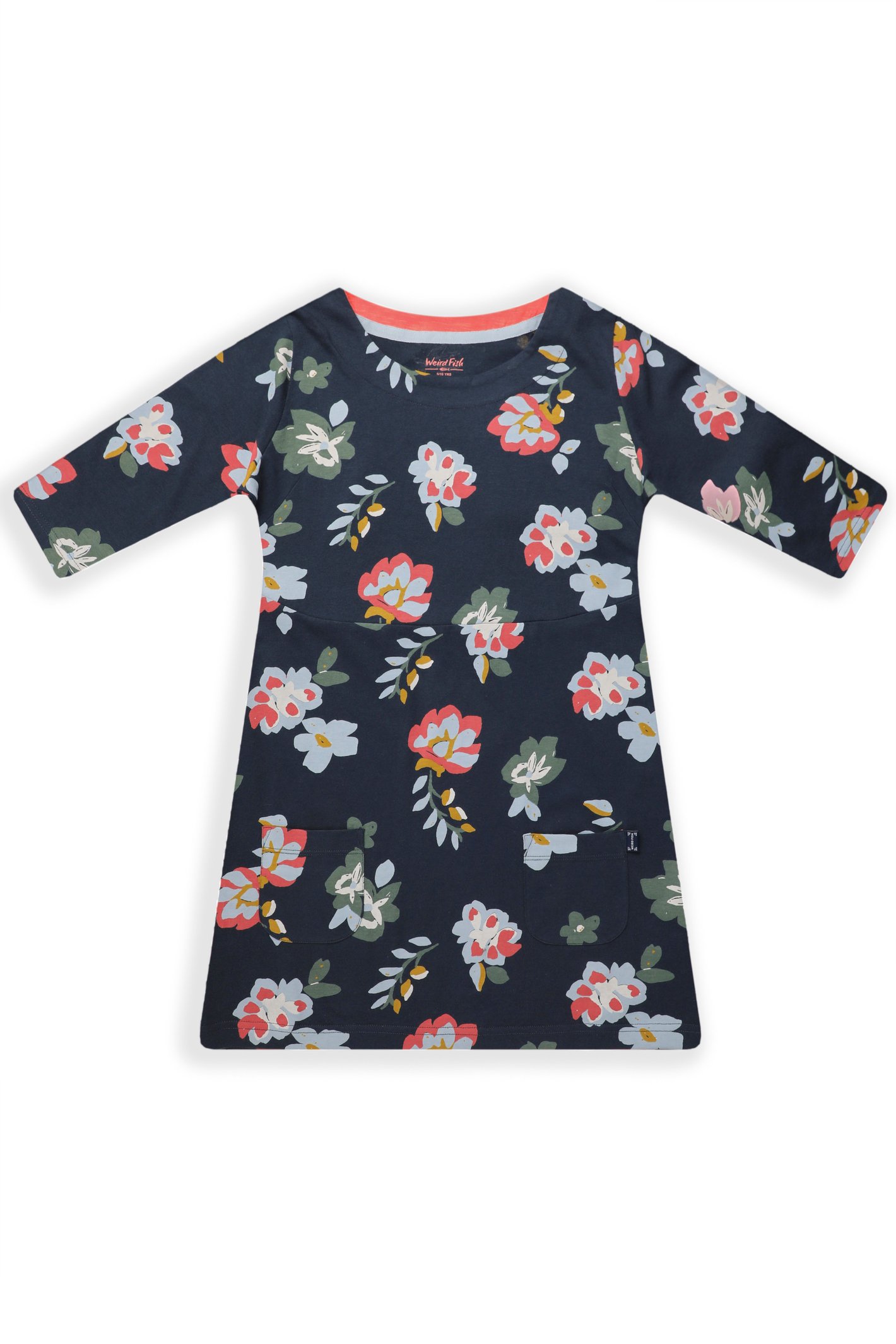 Weird Fish Starlight Girls Organic Cotton Printed Dress  Navy Size 3-4