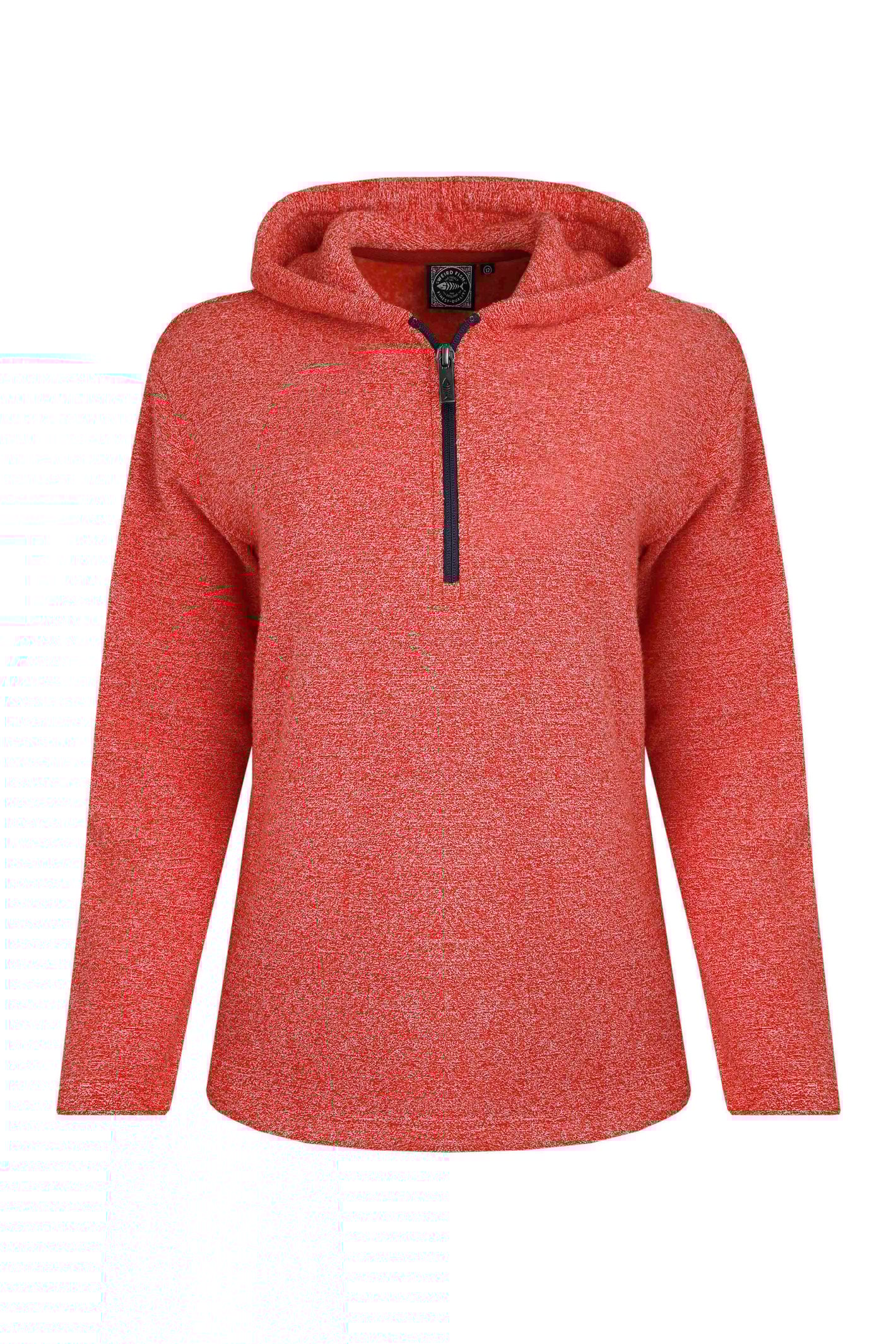 Weird Fish Alisa Eco 1/4 Zip Snow Marl Fleece Hoodie Tango Red Size 22