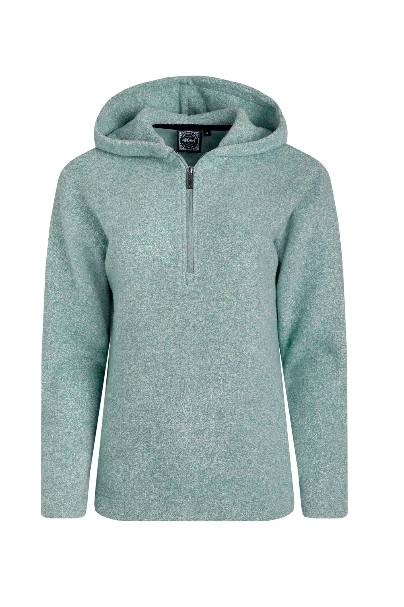 Weird Fish Alisa Eco 1/4 Zip Snow Marl Fleece Hoodie Mineral Blue Size 18