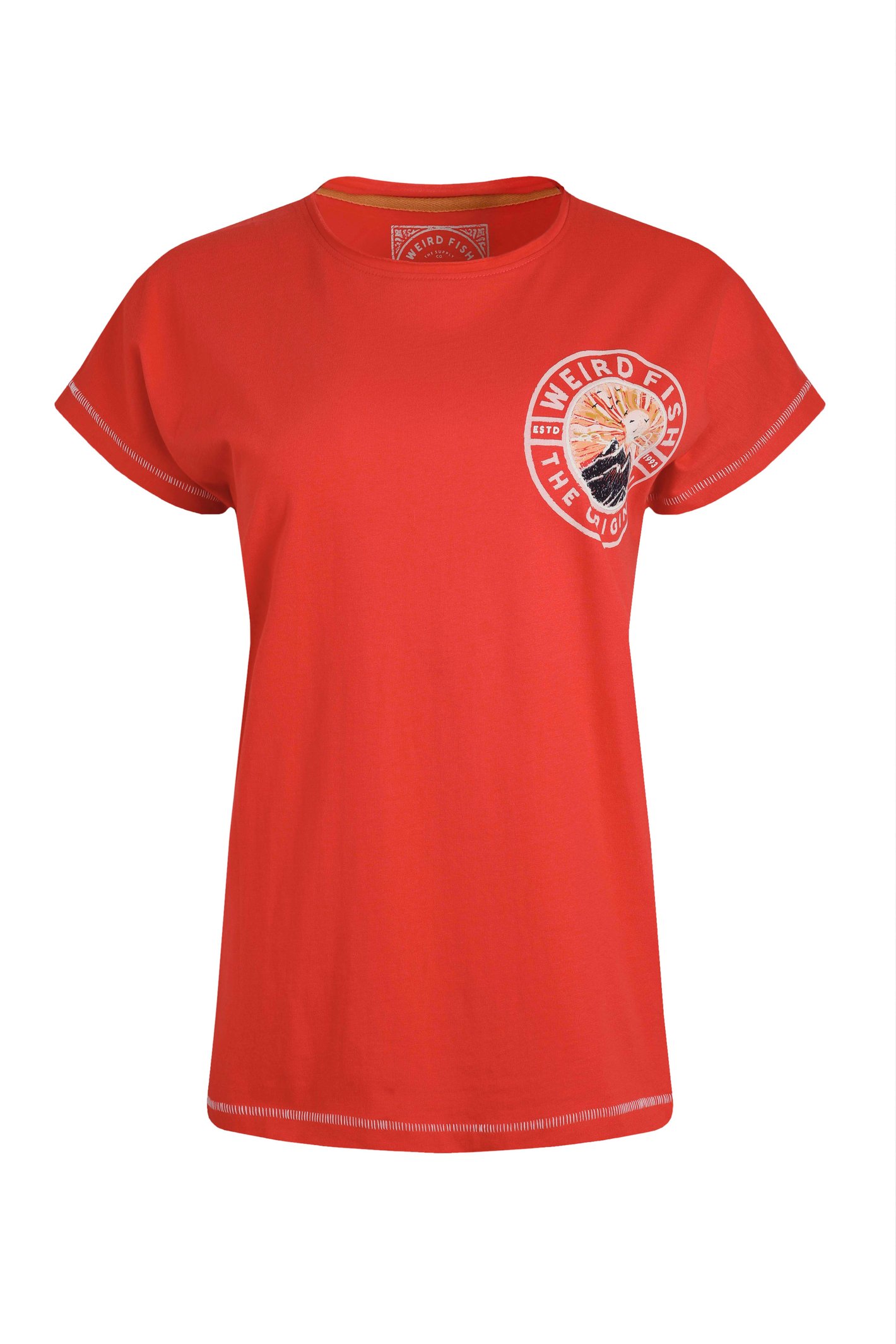 Weird Fish Sunset Summit Back Print Organic Cotton Graphic T-Shirt Tango Red Size 12