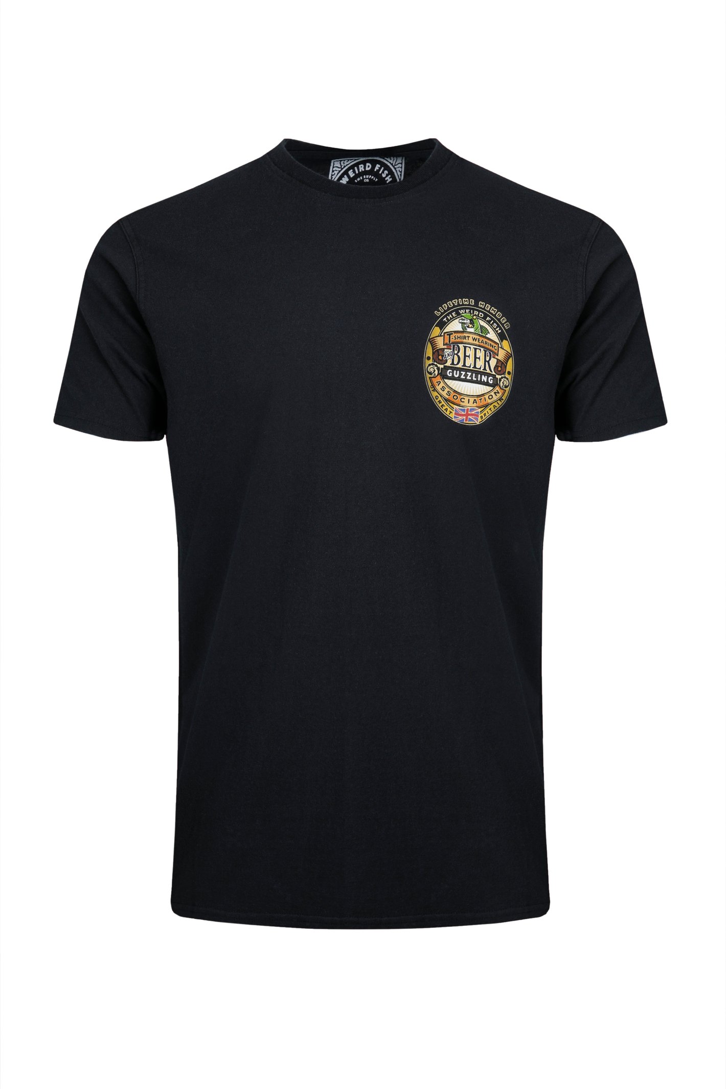Weird Fish Beer Guzzling Back Print Artist T-Shirt Black Size 4XL