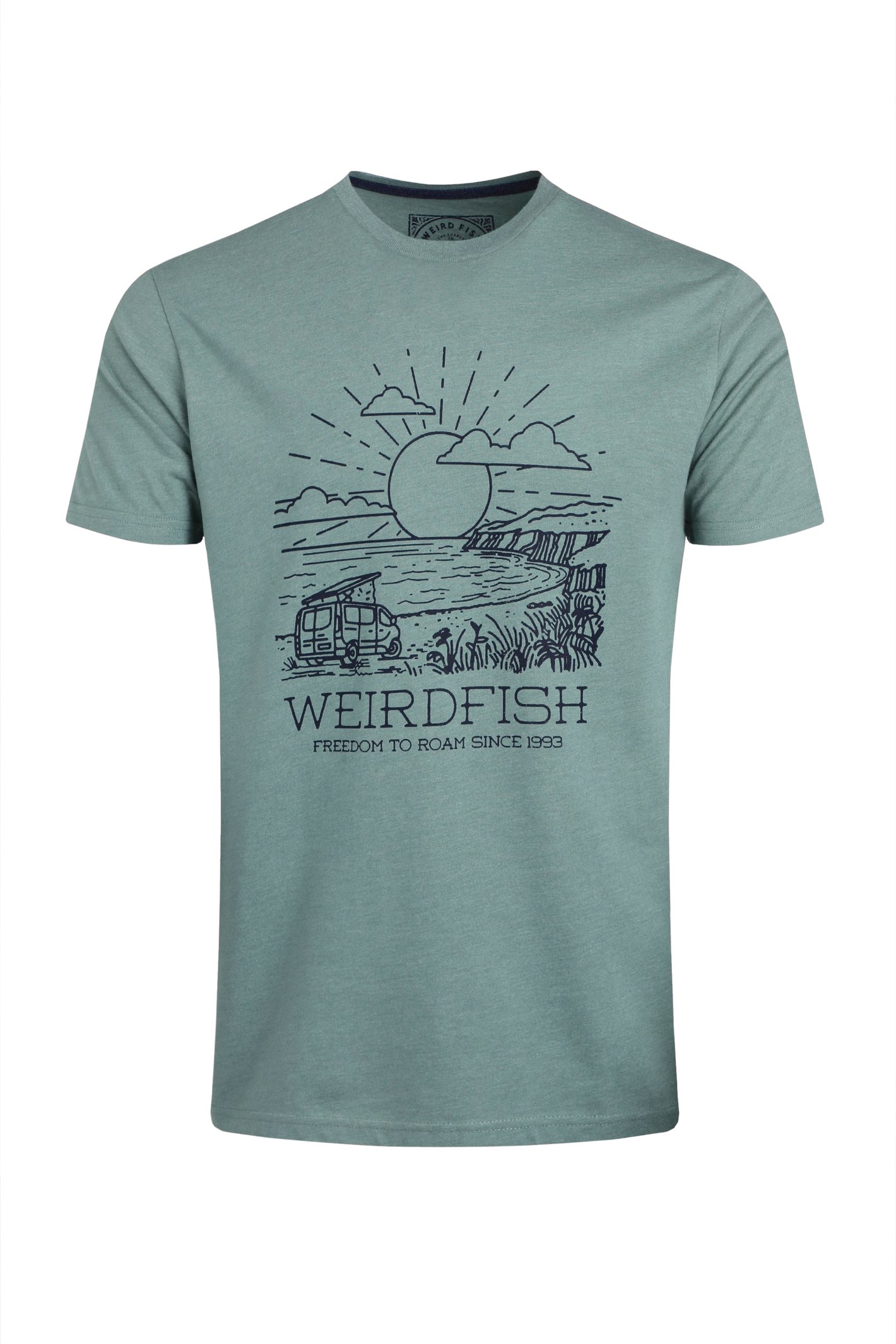 Weird Fish Roamer Front Print Graphic T-Shirt Mineral Blue Size 5XL