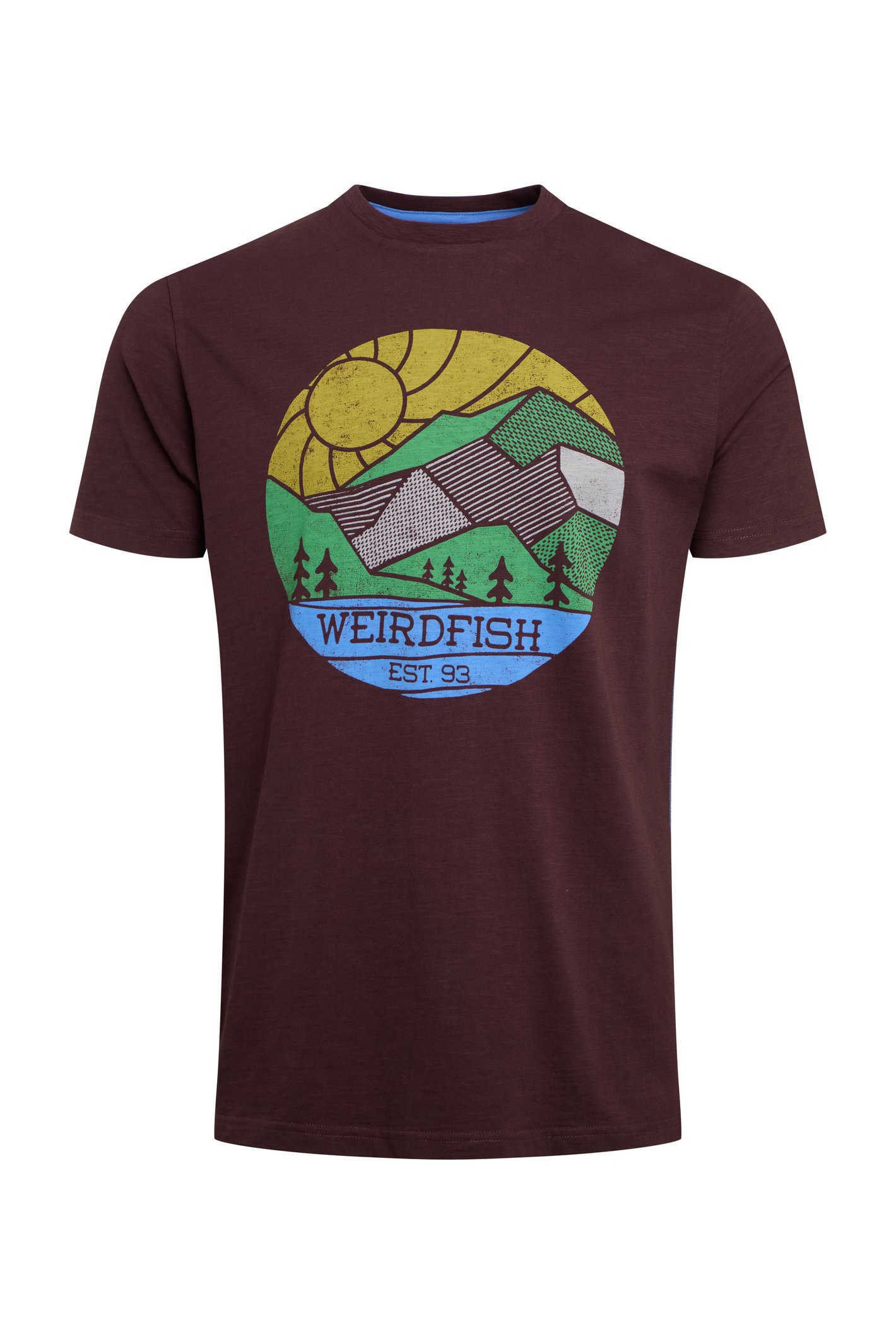 Weird Fish Foothills Organic Cotton Front Print T-Shirt Mulled Wine Size XL