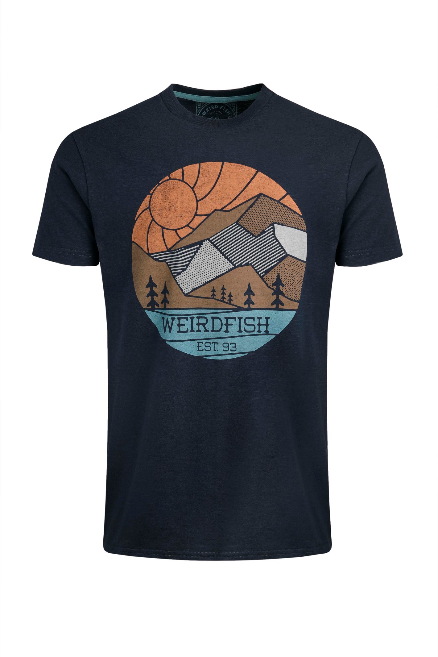 Weird Fish Foothills Organic Cotton Front Print T-Shirt Navy Size XL