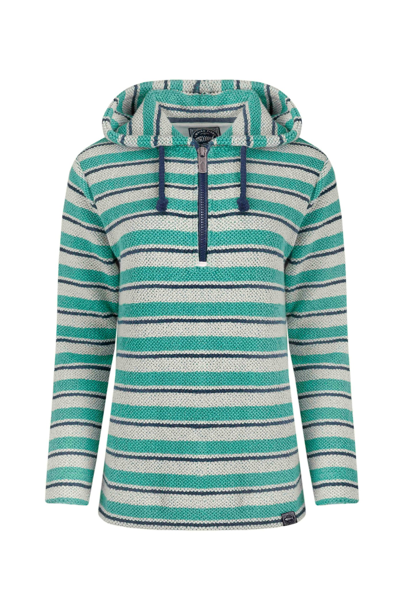 Weird Fish Ally Eco 1/4 Zip Stripe Kierra Knit Hoodie Aqua Marine Size 20