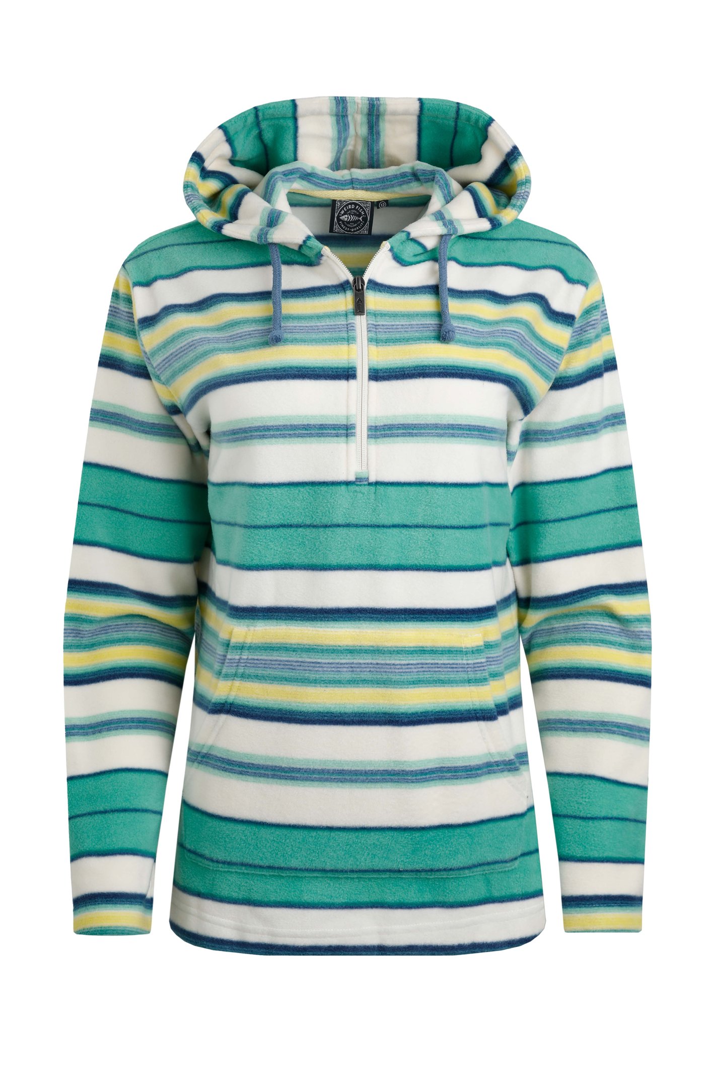 Weird Fish Lana 1/4 Zip Stripe Microfleece Hoodie Aqua Marine Size 8