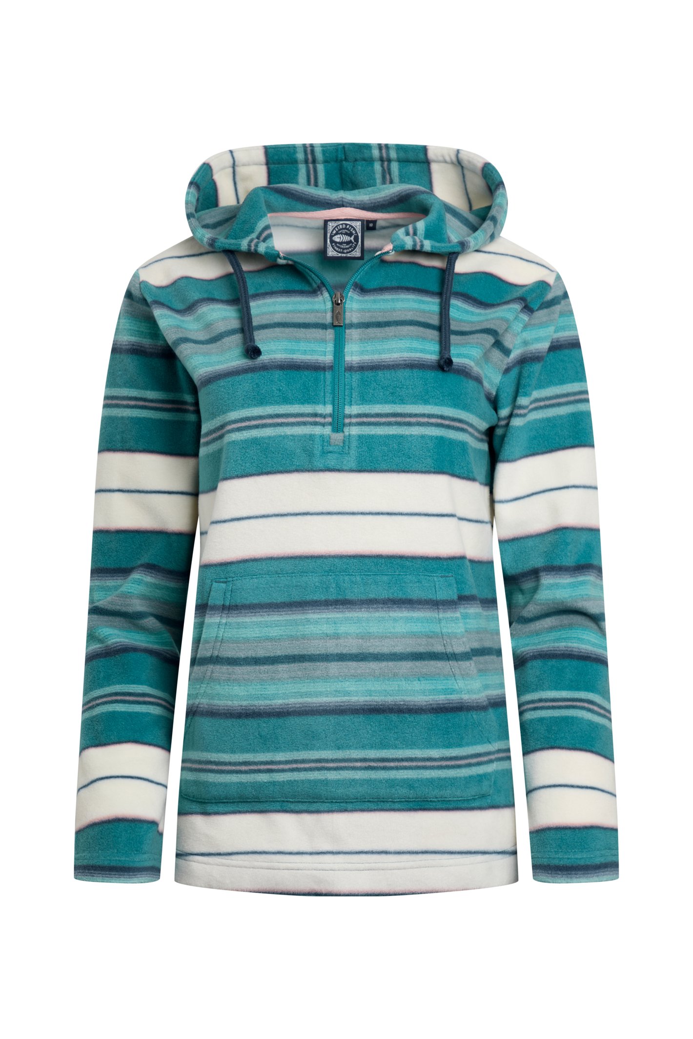 Weird Fish Lana 1/4 Zip Stripe Microfleece Hoodie Lagoon Blue Size 8