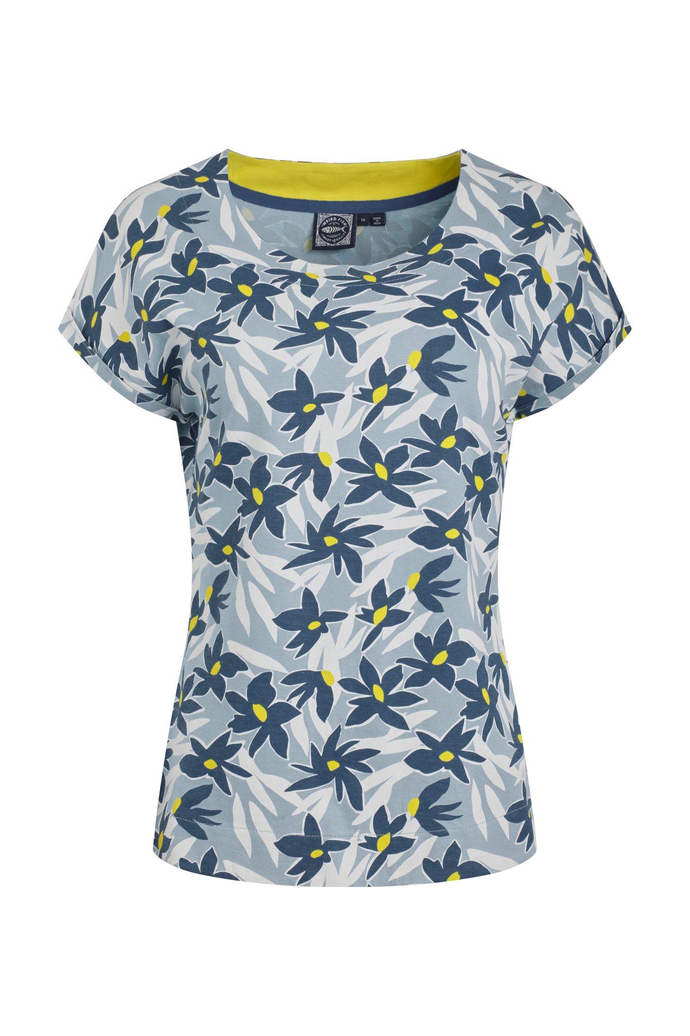 Weird Fish Thandi Organic Cotton Printed Jersey T-Shirt Light Denim Size 12
