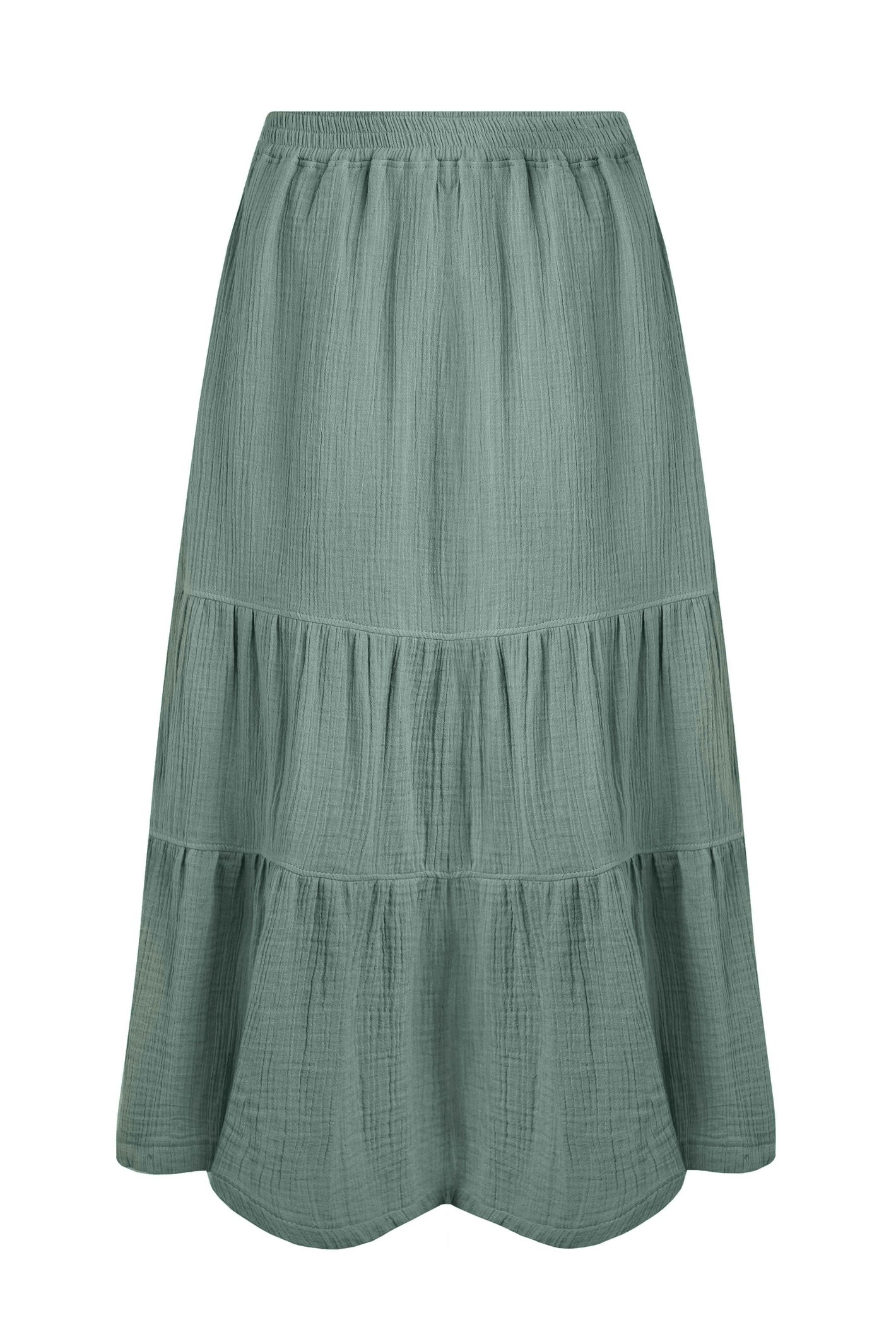 Weird Fish Lathika Organic Cotton Tiered Midi Skirt Army Green Size 20